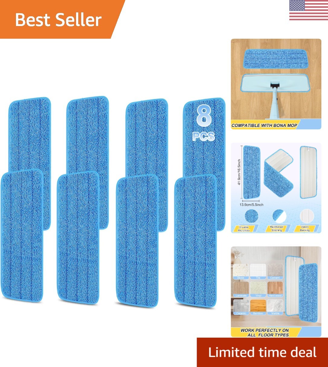 Durable Microfiber Replacement Mop Heads – 8 Pack Set with Money-Back Guarantee