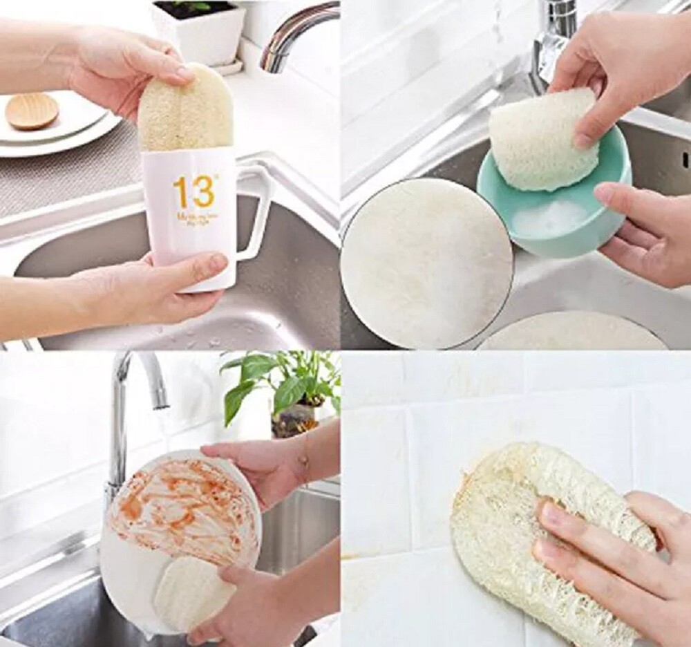 4 Eco-Friendly Natural Loofah Kitchen Sponges – Biodegradable Dishwashing Sponge