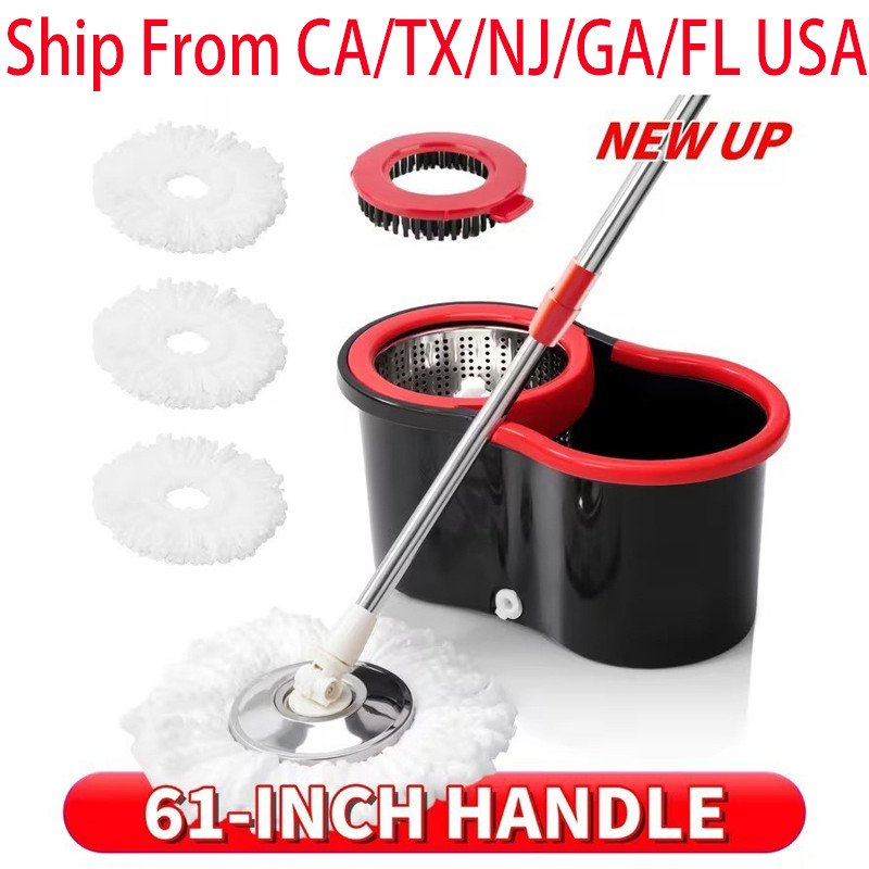 360° Spin Mop and Bucket with Wringer Set Spinning Mop System 3 Mop Refill