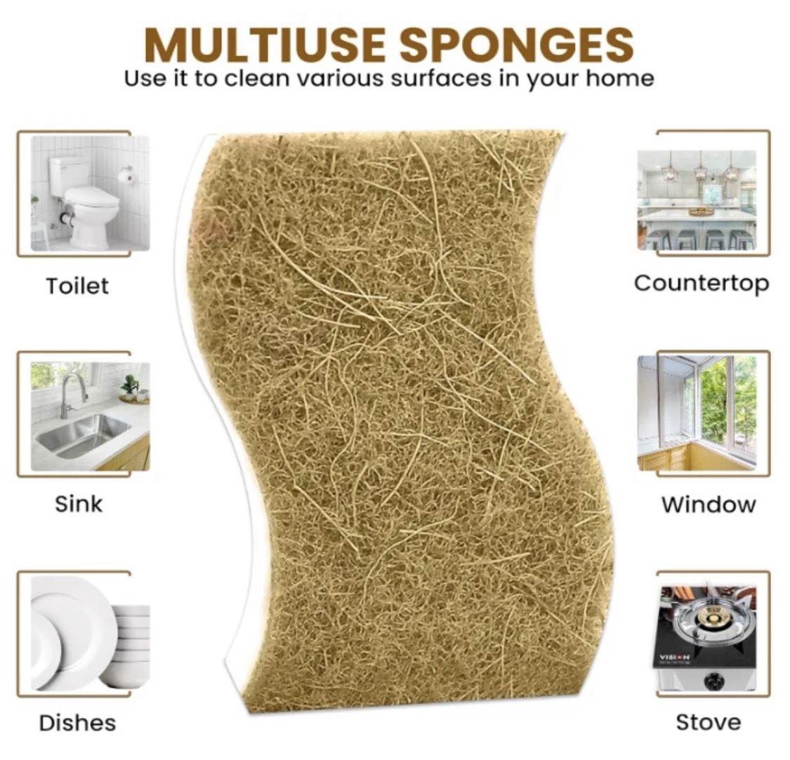 Super Eco Natural Kitchen Sponges Pack of 12, Long Lasting, Sponges for Dishes