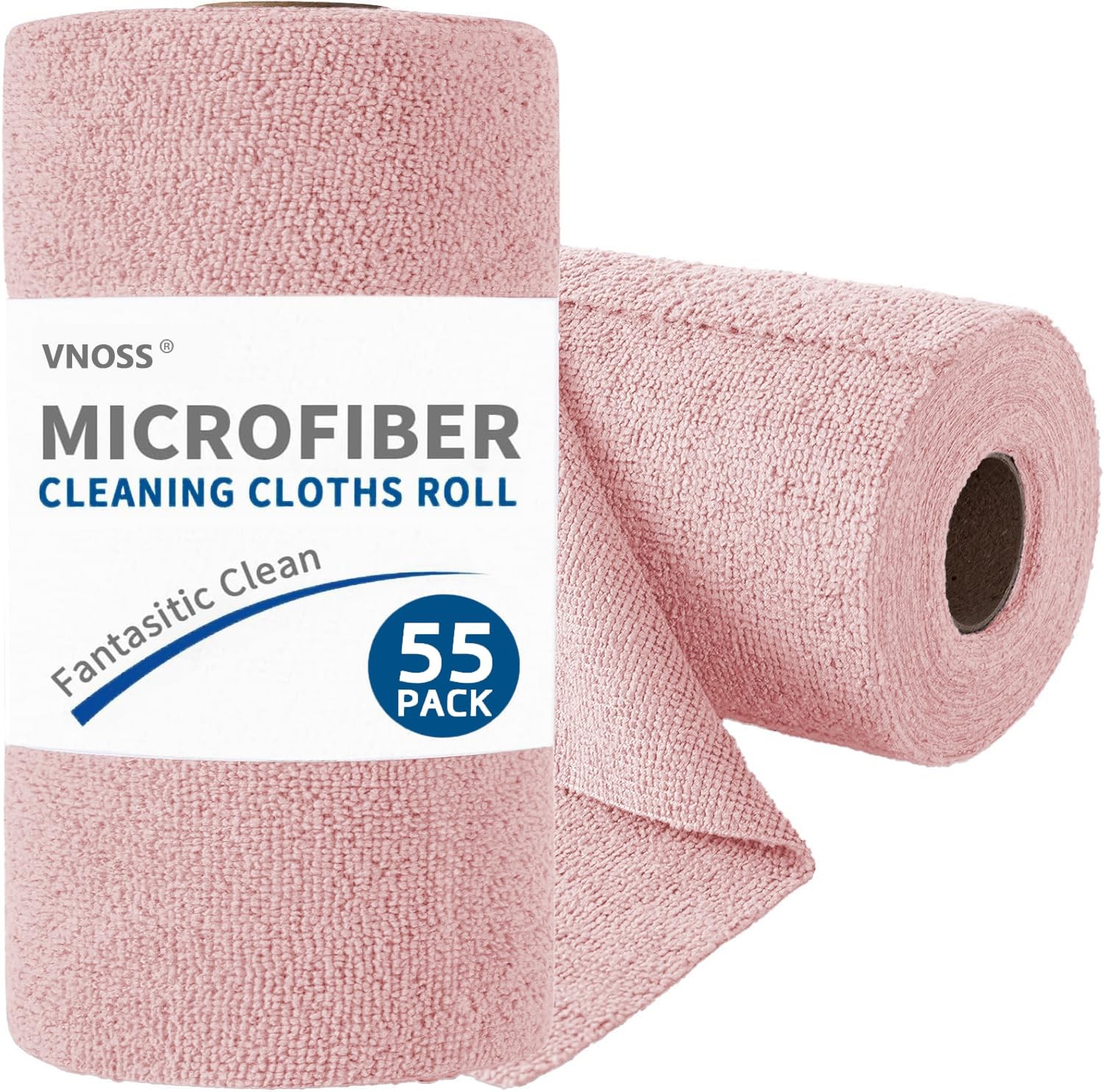 Vnoss 55 Pack Microfiber Cleaning Cloth Roll, Tear Away 9”X11”-55PK, Pink