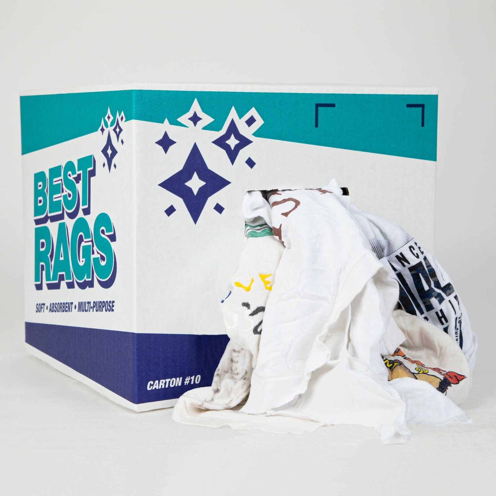 Recycled T-Shirt Rags for Cleaning, Package Size Options, Multi-Purpose, White