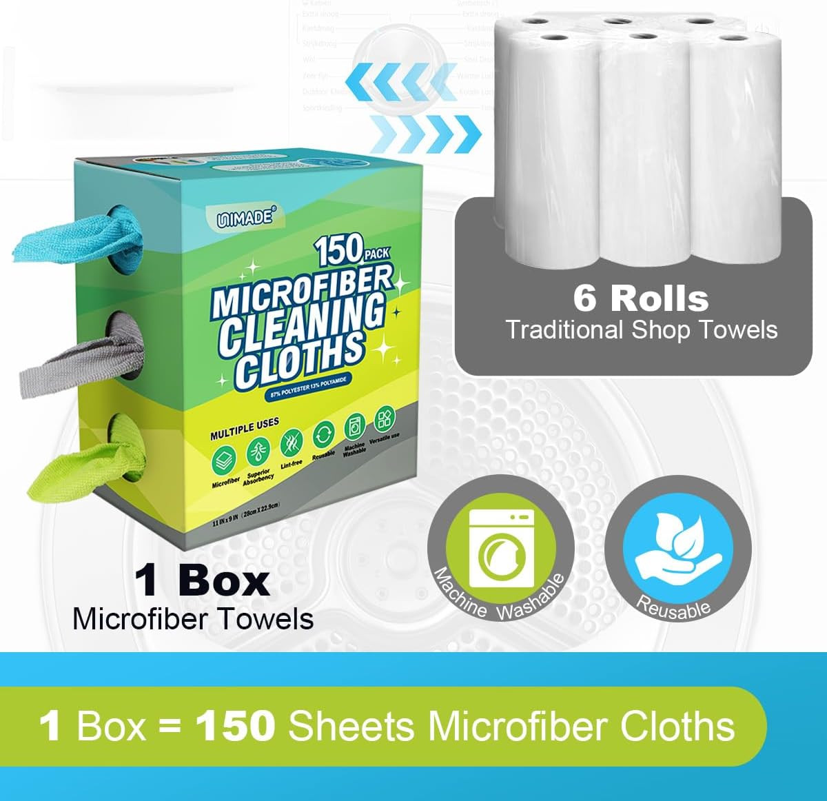 Microfiber Cleaning Cloth, 150 Pack Reusable Paper Towels Microfiber Towels for