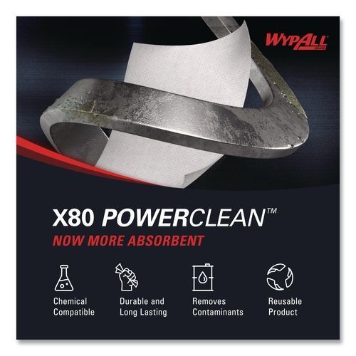 WypAll Power Clean X80 Cloths, HYDROKNIT, BRAG Box, 11.1×16.8, White, 152/Carton