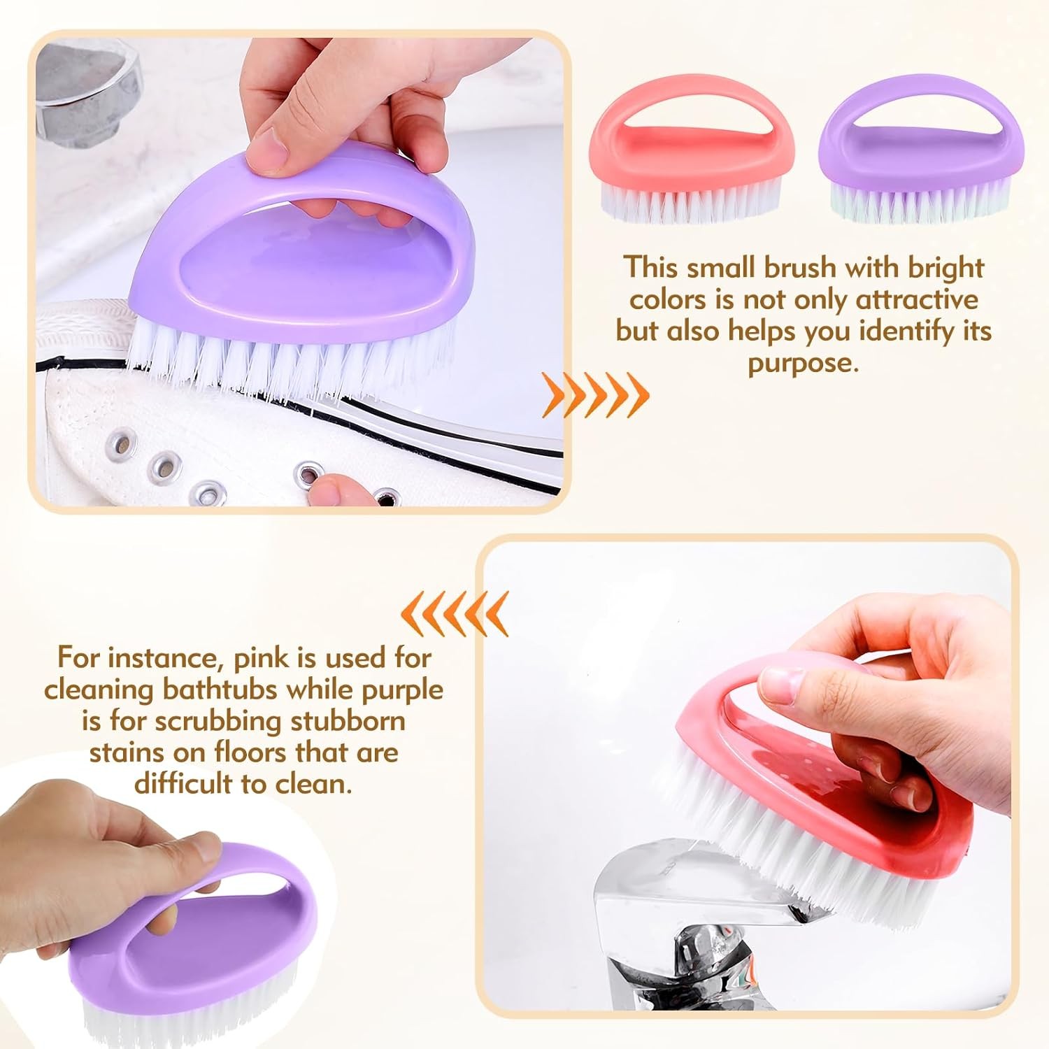 2 Pack Small Scrub Brush,Heavy Duty Stiff Nylon Bristles Cleaning Brush,Durable