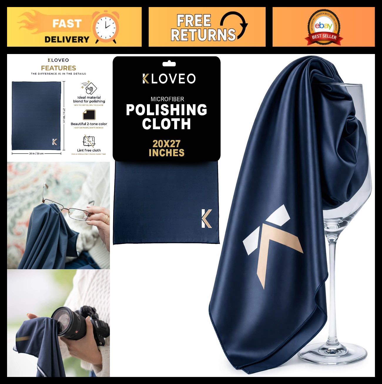 Large Microfiber Polishing Cloth – Lint Free, 20×27 Inch for Glassware, Screens