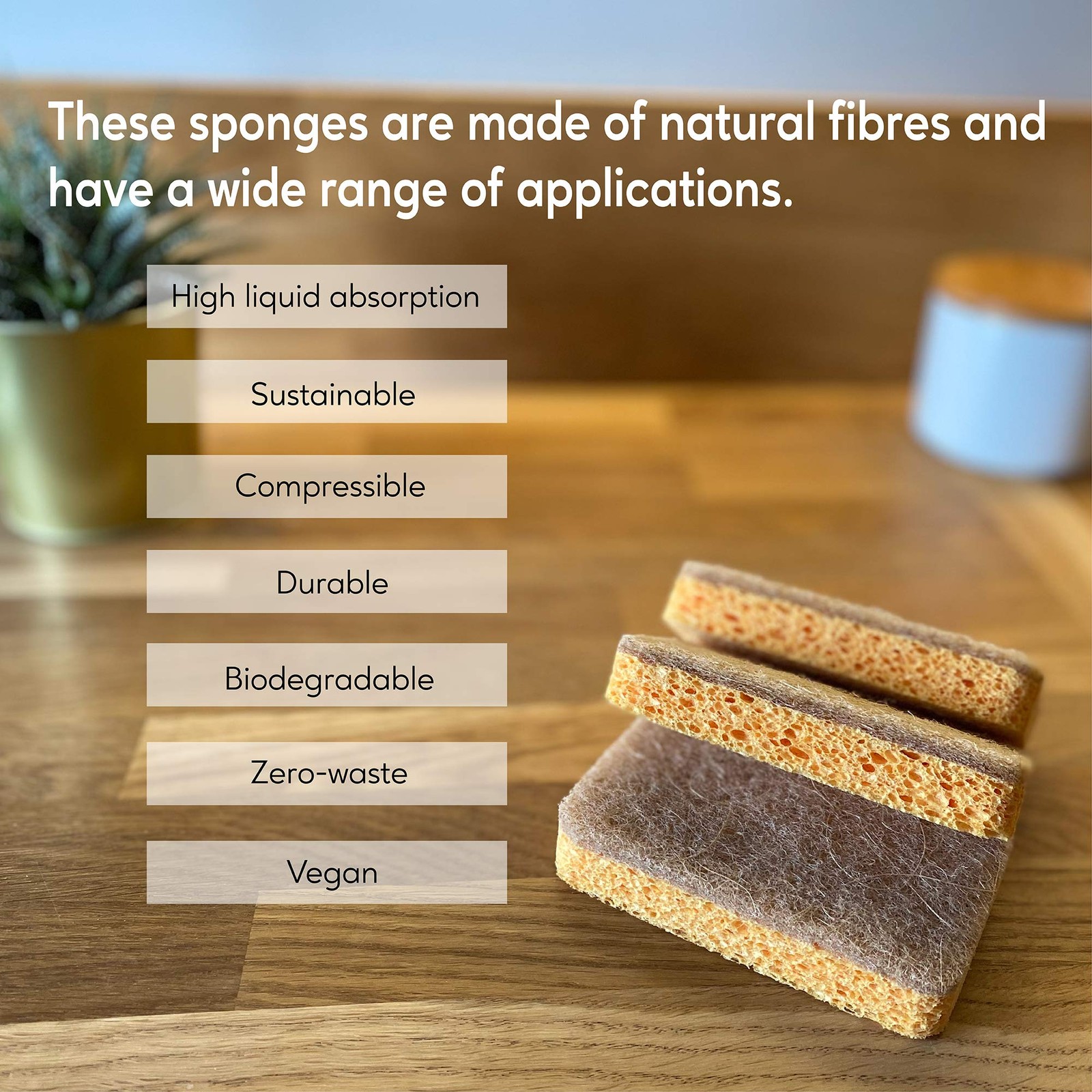 eplanita Natural Plant Based Scrub Sponges 3 Pack, NonScratch, Biodegradable …
