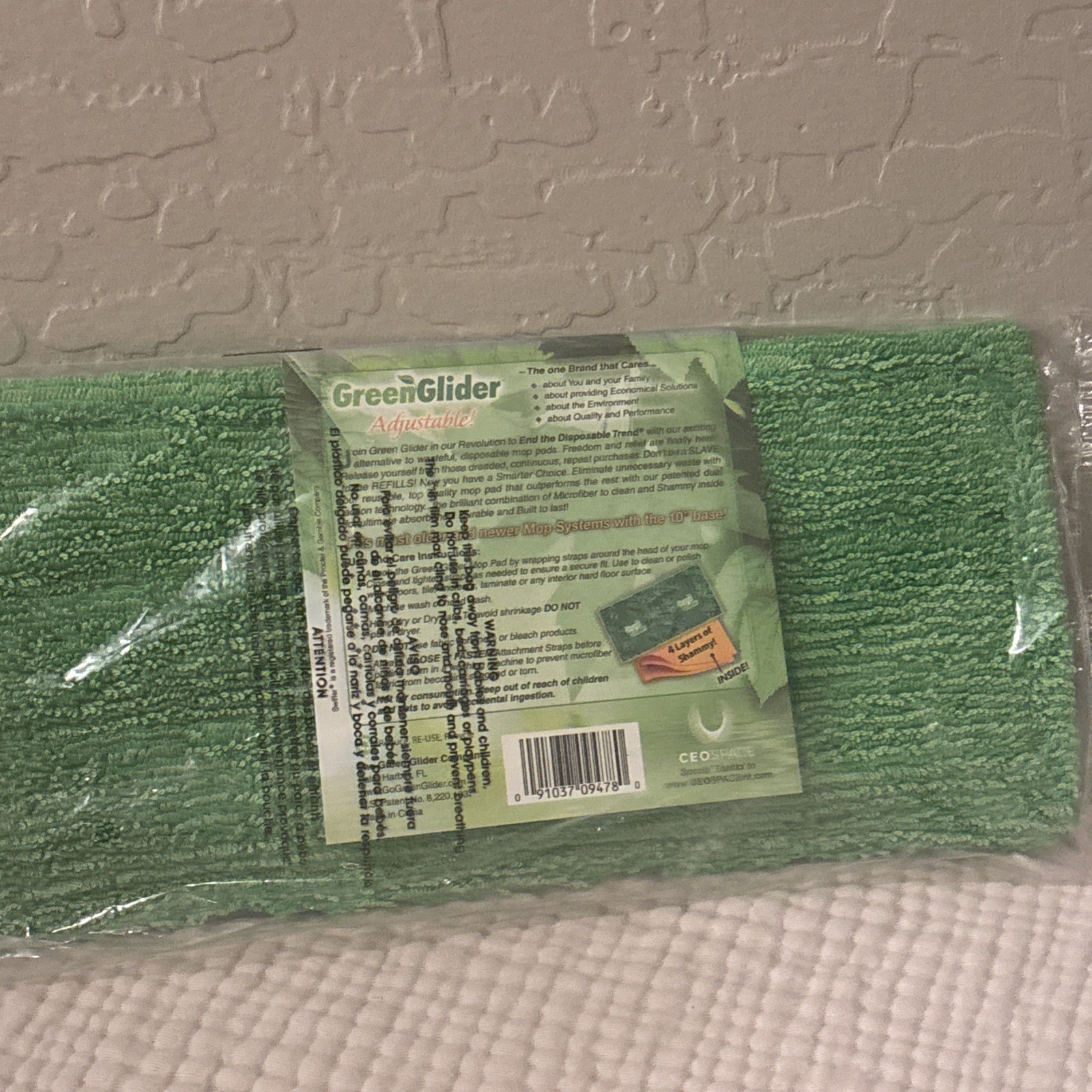 Green Glider Reusable Washable Mop Pad Most 10″ Mops NEW Hook & Loop