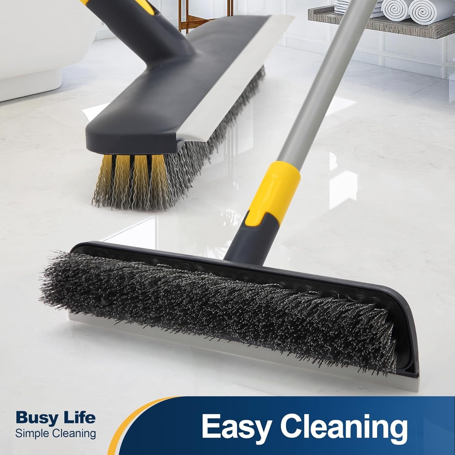 Floor Scrub Brush Telescopic Handle 2 in 1 Scrape Brush Stiff Bristle Shower …