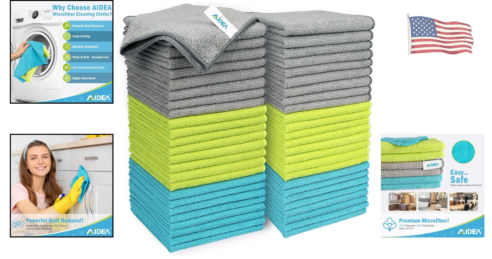 Multi-Colored Microfiber Cleaning Cloths – 50PK, 12×12 for All Surfaces