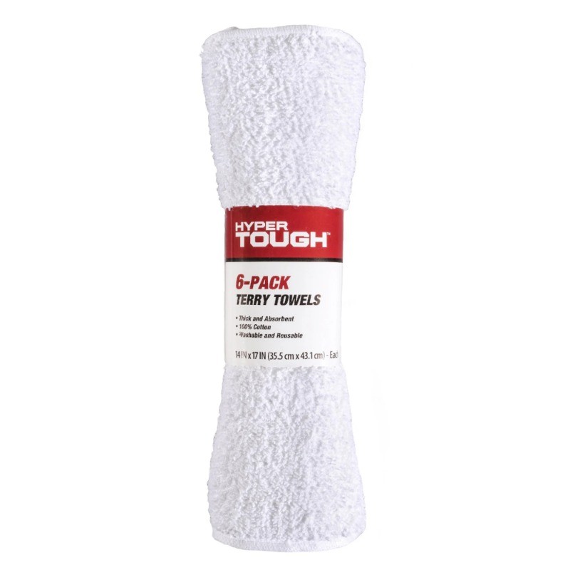 Hyper Tough 100% Cotton 14″ x 17″ All Purpose Terry Towels, 6 Pack