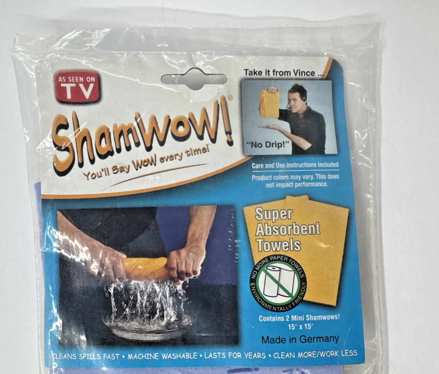 Shamwow Towels 15 inch 2 pack Super Absorbent Germany 2008 Seen TV NEW NOS
