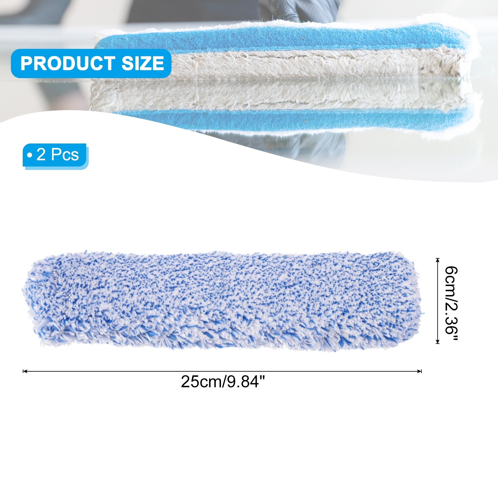 2 pcs replacement head for microfiber window washer 25 cm blue