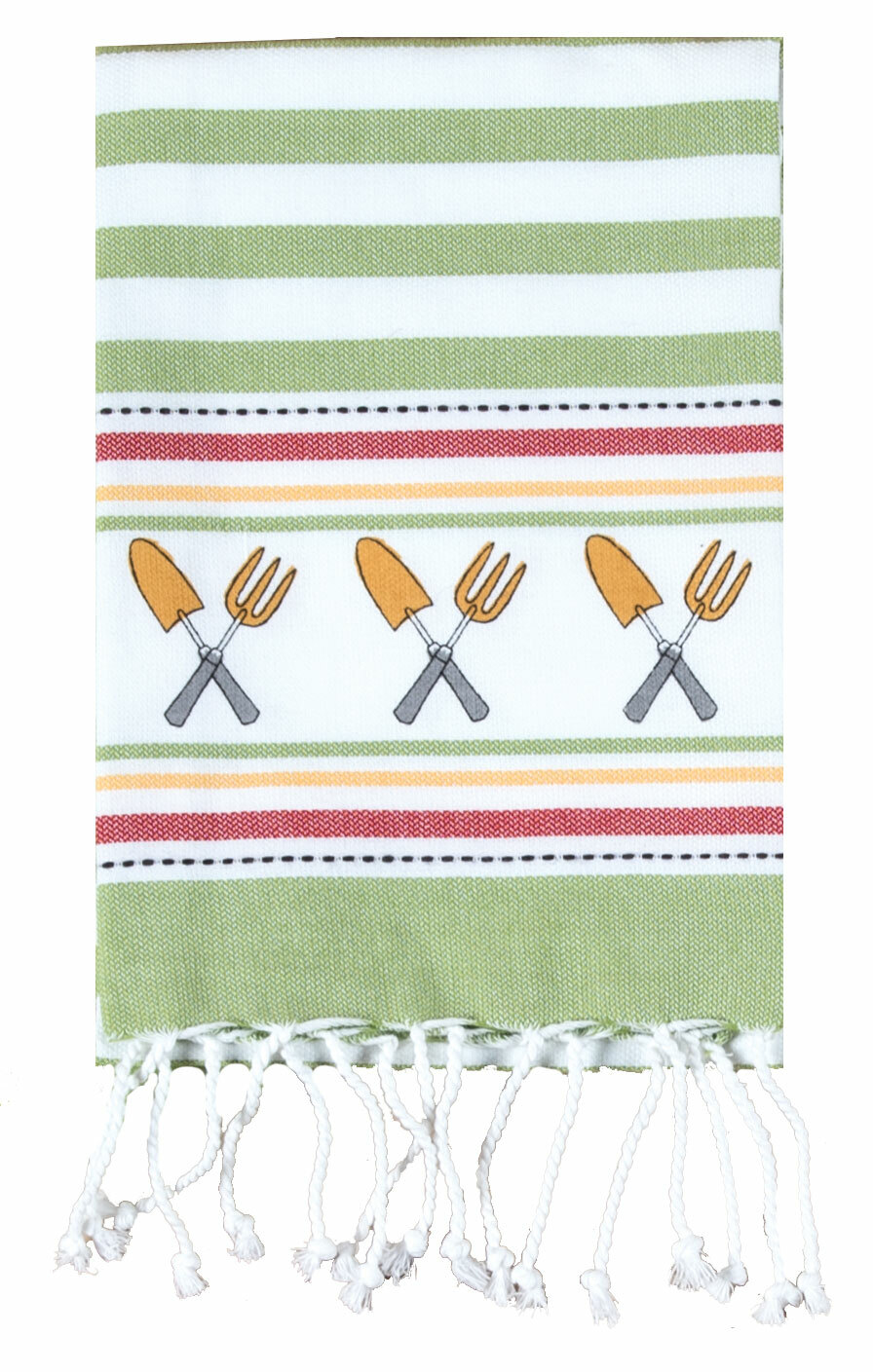 Kay Dee Design Fouta Towel Sage Green Gardening Tools Striped 20 by 30 inch 3pc