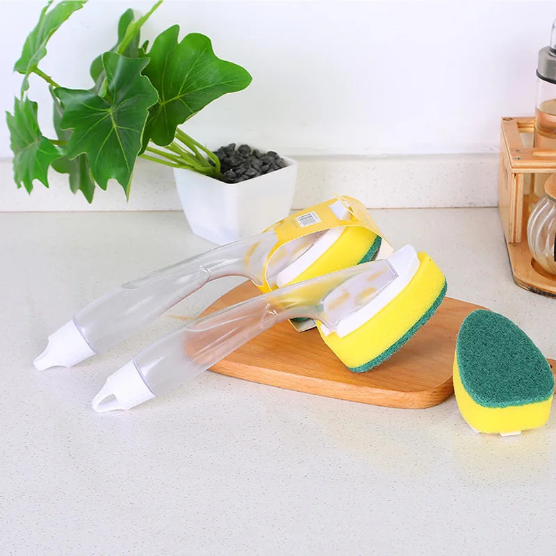 25Cm Detachable Sponge Cleaning Brush – Refillable Dish Scrub with Handle
