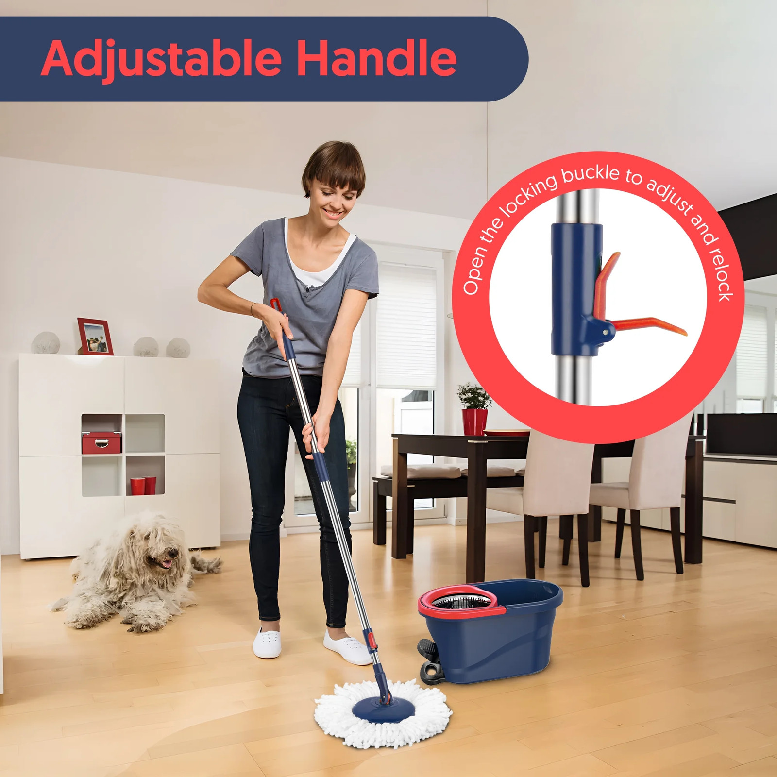 Spin Mop Bucket with Foot Pedal Wringer System Set Floors Cleaning No Mess