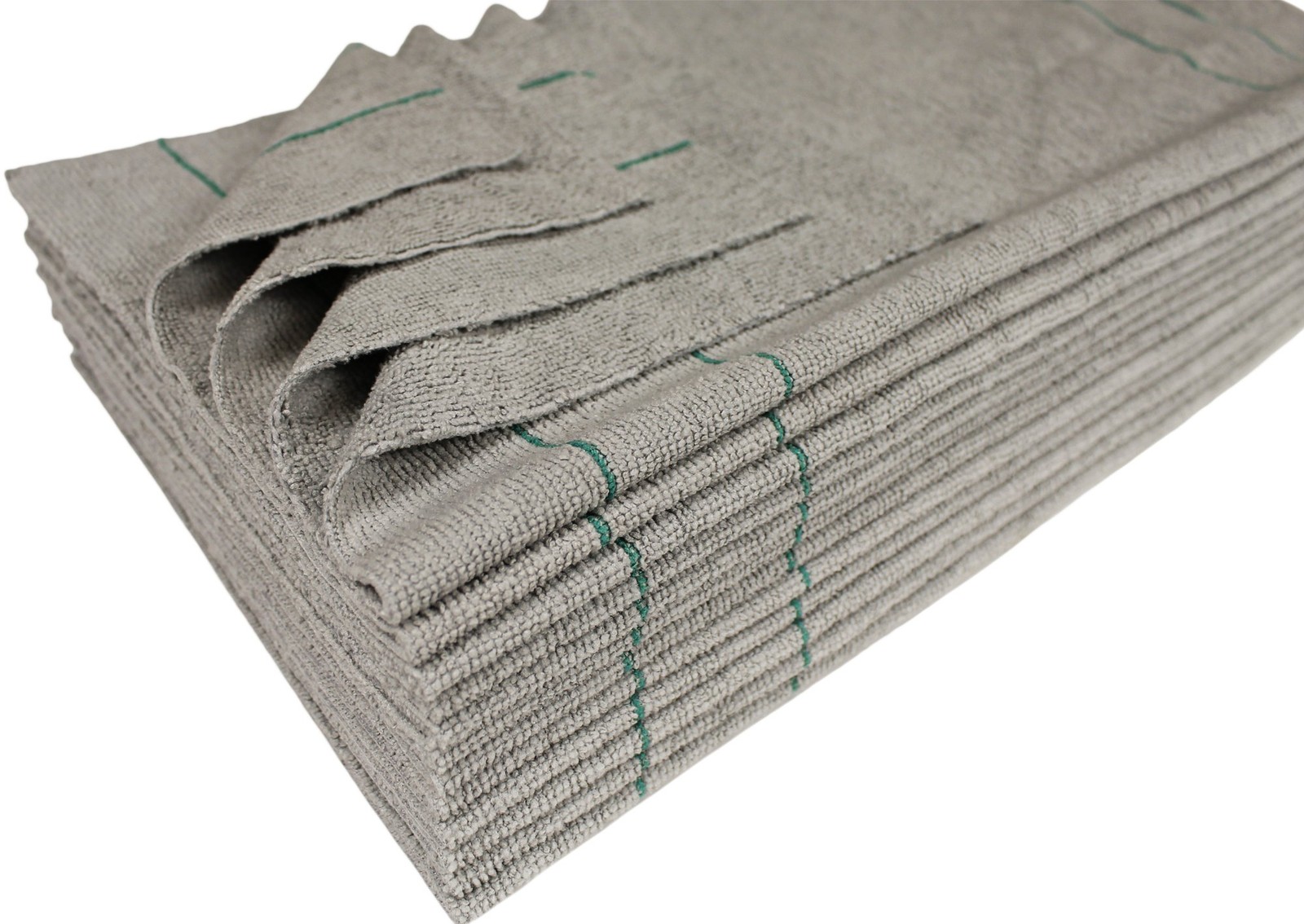 Silver Cleaning Microfiber Towels Edgeless Cut Green Stripe 16 X 16 In 12 Pack