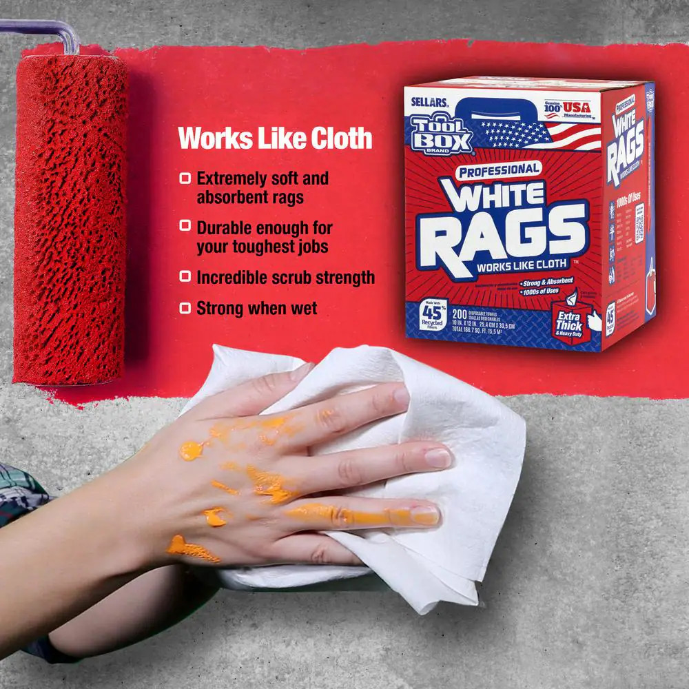 NEW 200-Count Natural Fiber White Painter’s Rags Lint-Free & Highly Absorbent