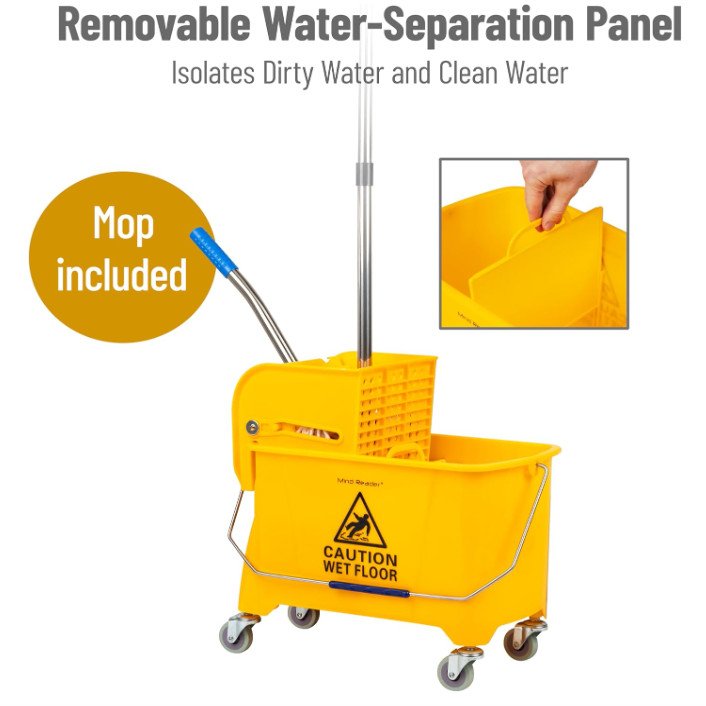Mop and Bucket Set with Wringer, 5.5 Gallon Cleaning System with Wheels