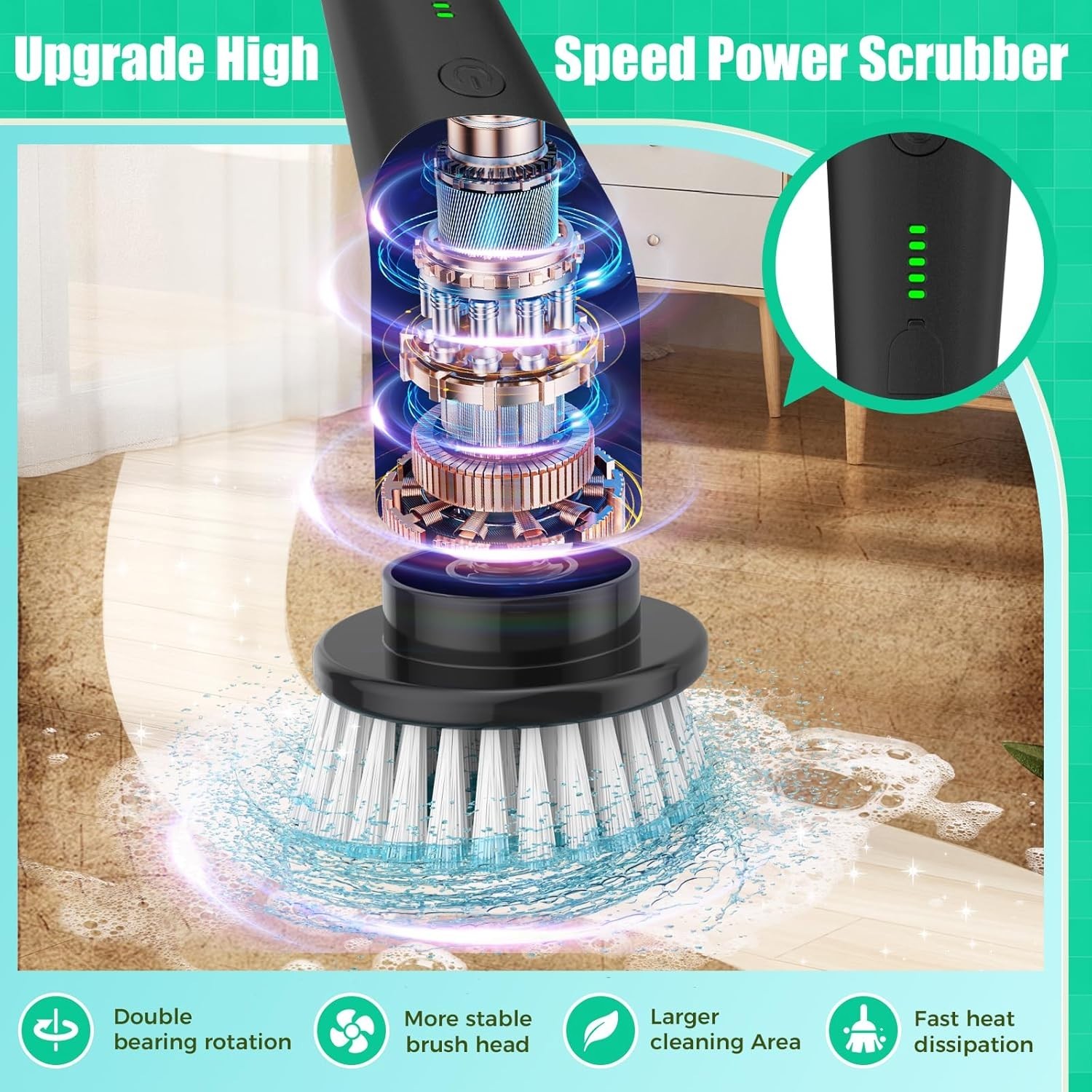YKYI Cordless Electric Spin Scrubber 8-in-1 Rechargeable Extendable Brush Kit