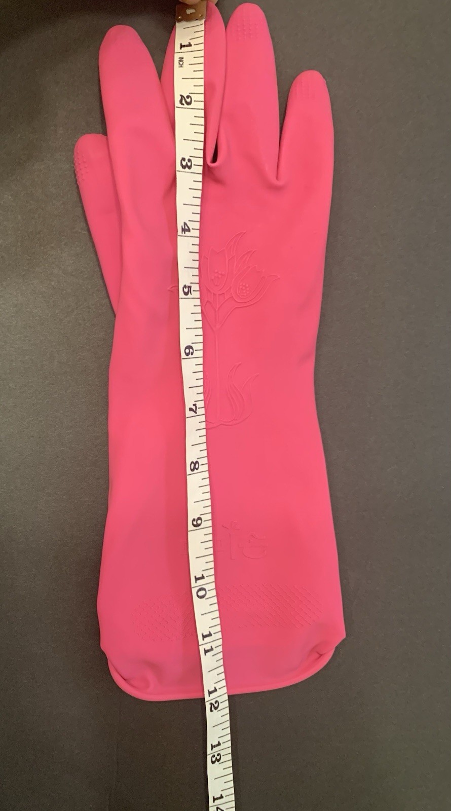 Heavy duty 1 pair diswashing glove pink color w/textured grip flower design Sm