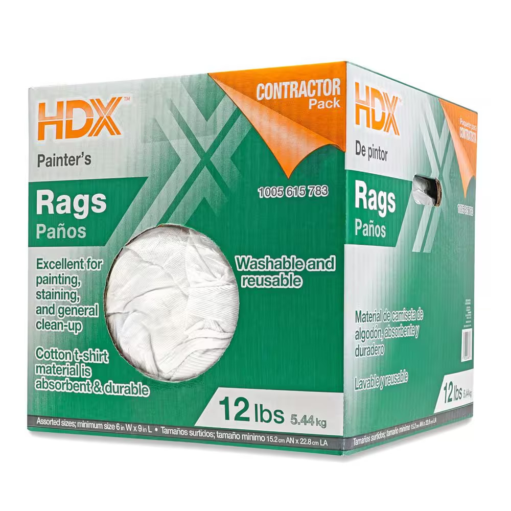 Painters Rags 12 lb Box White Absorbent Low Lint Multi Purpose Cleaning Cloths