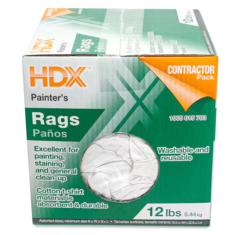 Painters Rags 12 lb Box White Absorbent Low Lint Multi Purpose Cleaning Cloths