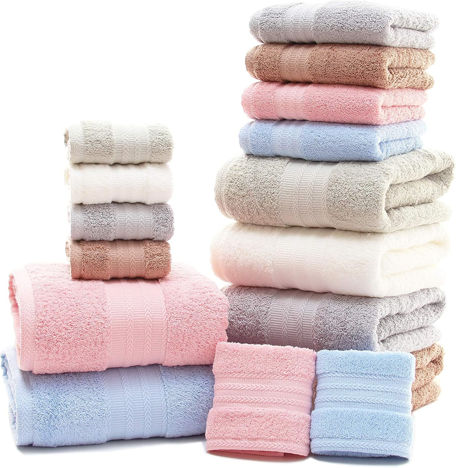 Ultra Thick, Soft & Absorbent Cotton Hand Towels for Bathroom(Blue, 2-Pack, 14″