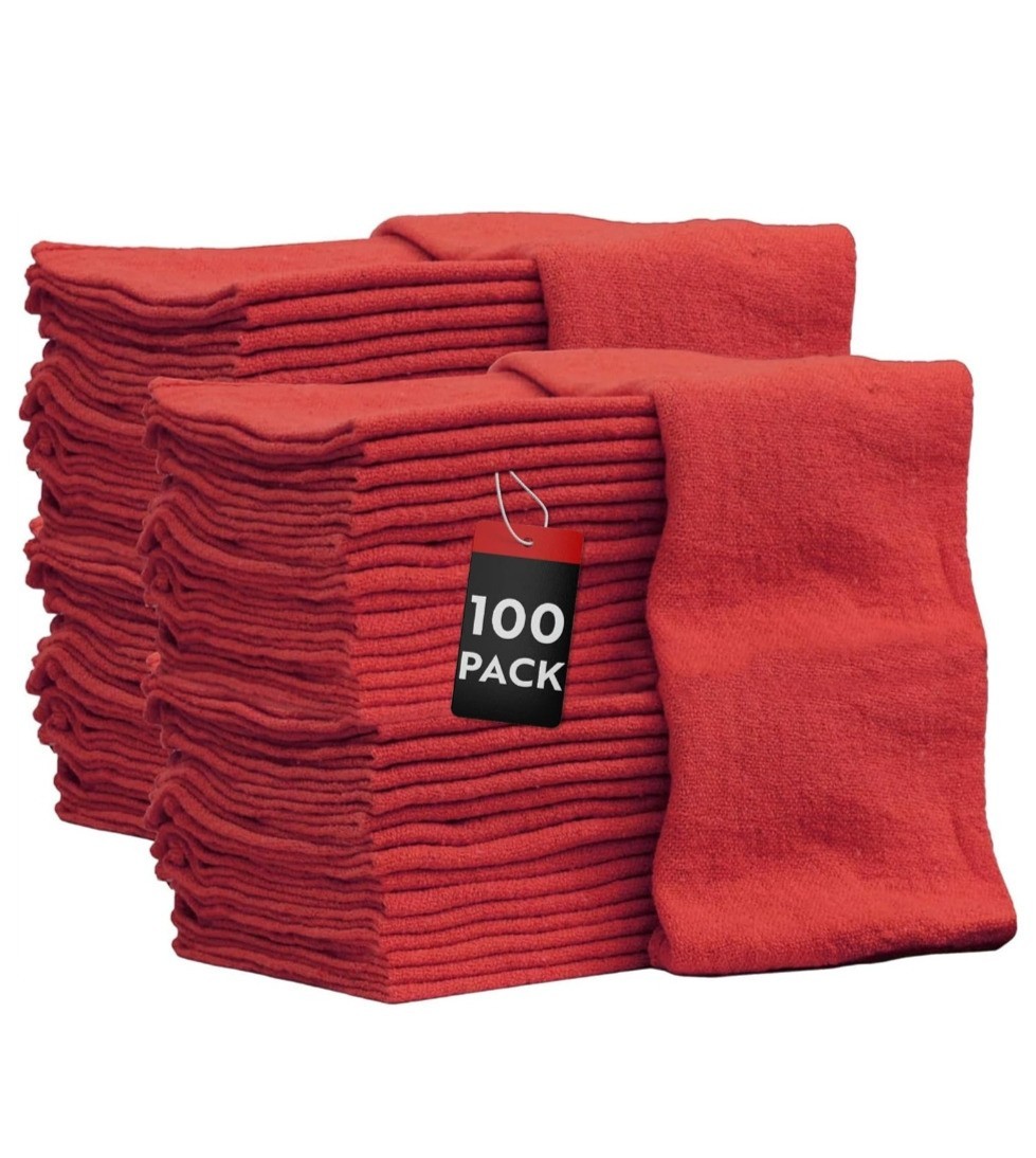 100 Pack Cotton Shop Towels Bulk Auto Mechanic Cleaning Rags Reusable Cloths Car