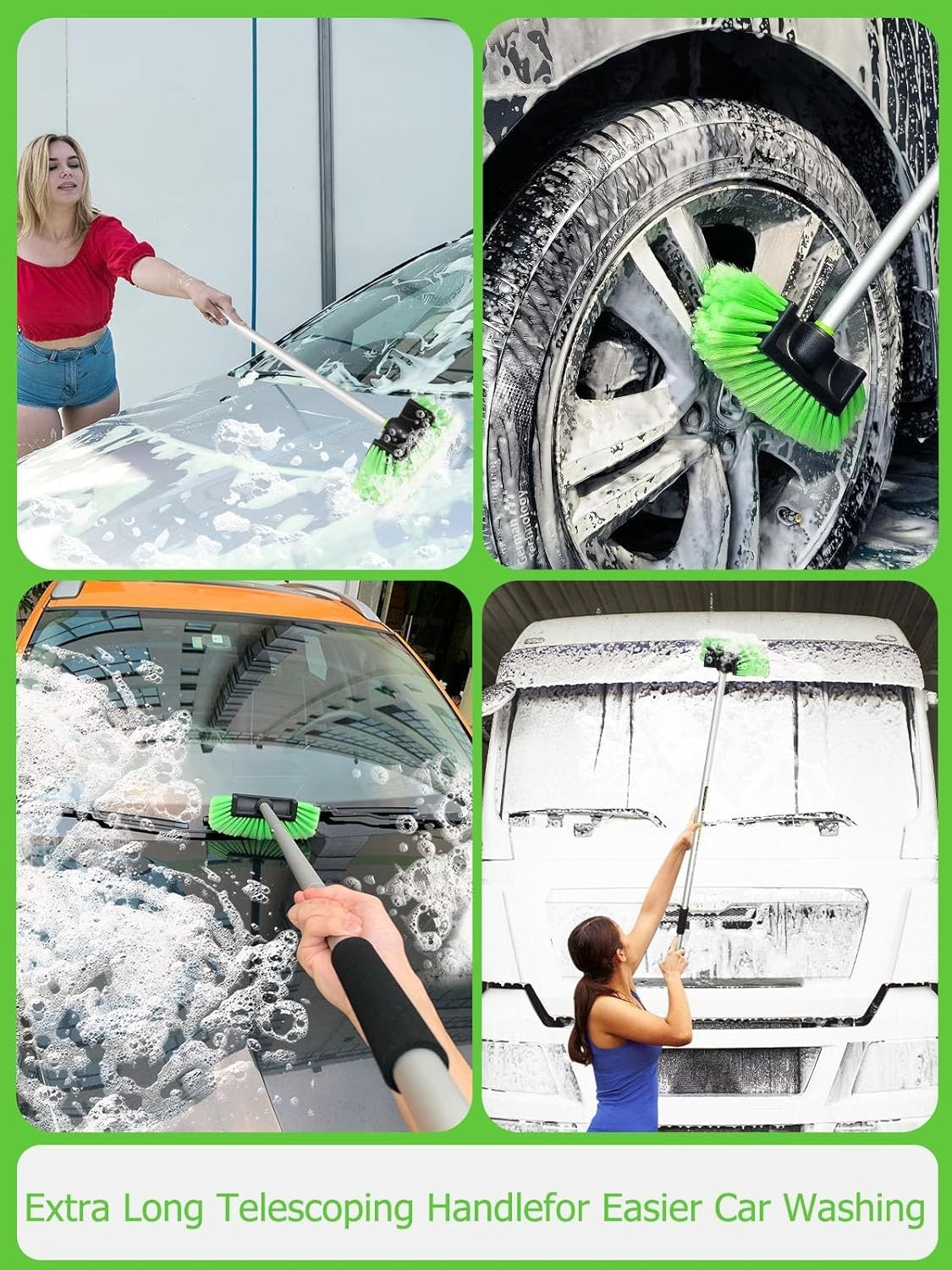 Five-Sided Car Wash Brush with Long Handle，Soft Bristle Scrub Cleaning Mop wi…