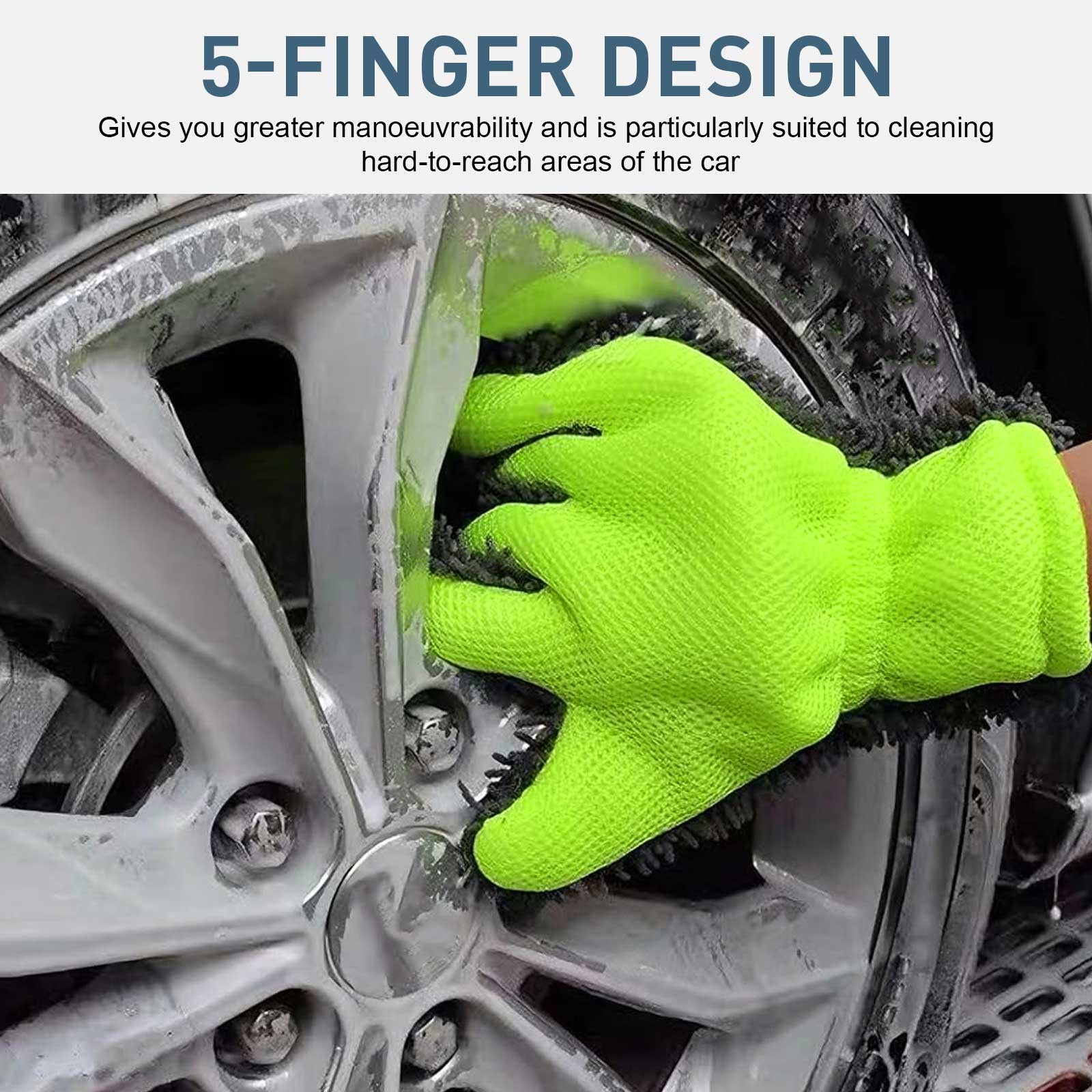 2 PCS 5-Finger Microfiber Wash Mitts Chenille Car Scratch Free Detailing Gloves