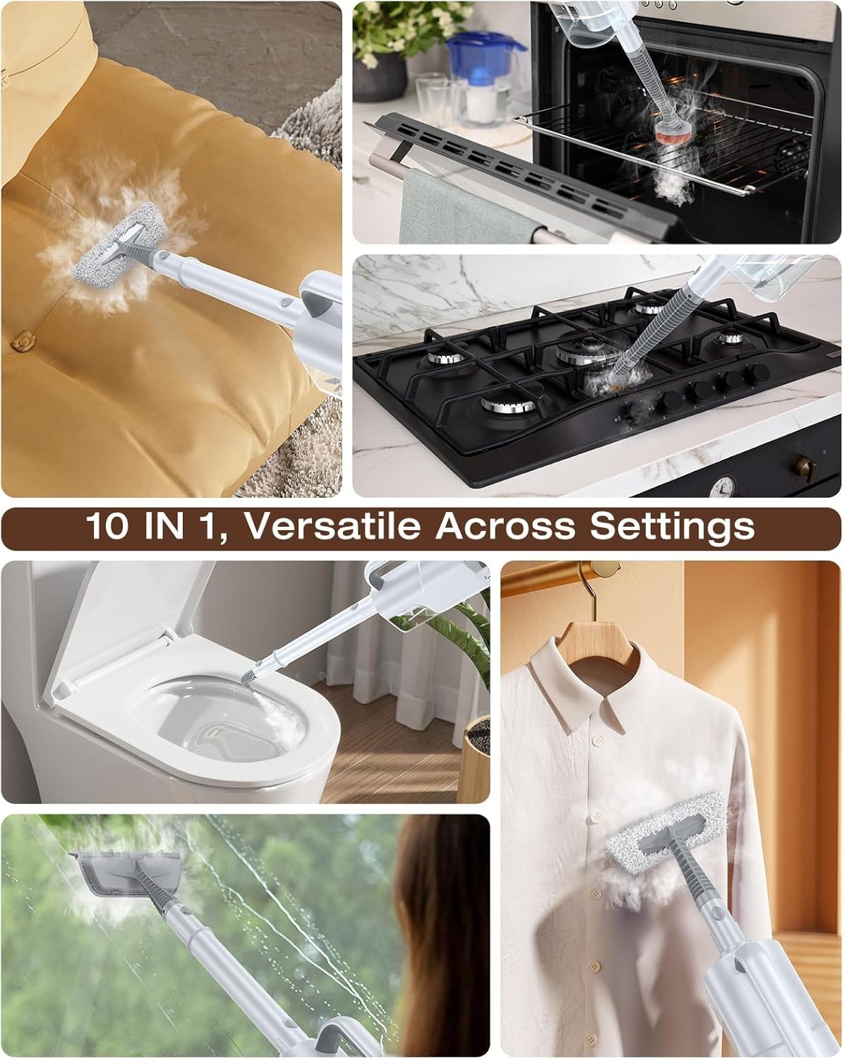 10-in-1 Steam Mop & Handheld Cleaner, 350ml Tank, 10s Heat-Up for Quick Cleaning