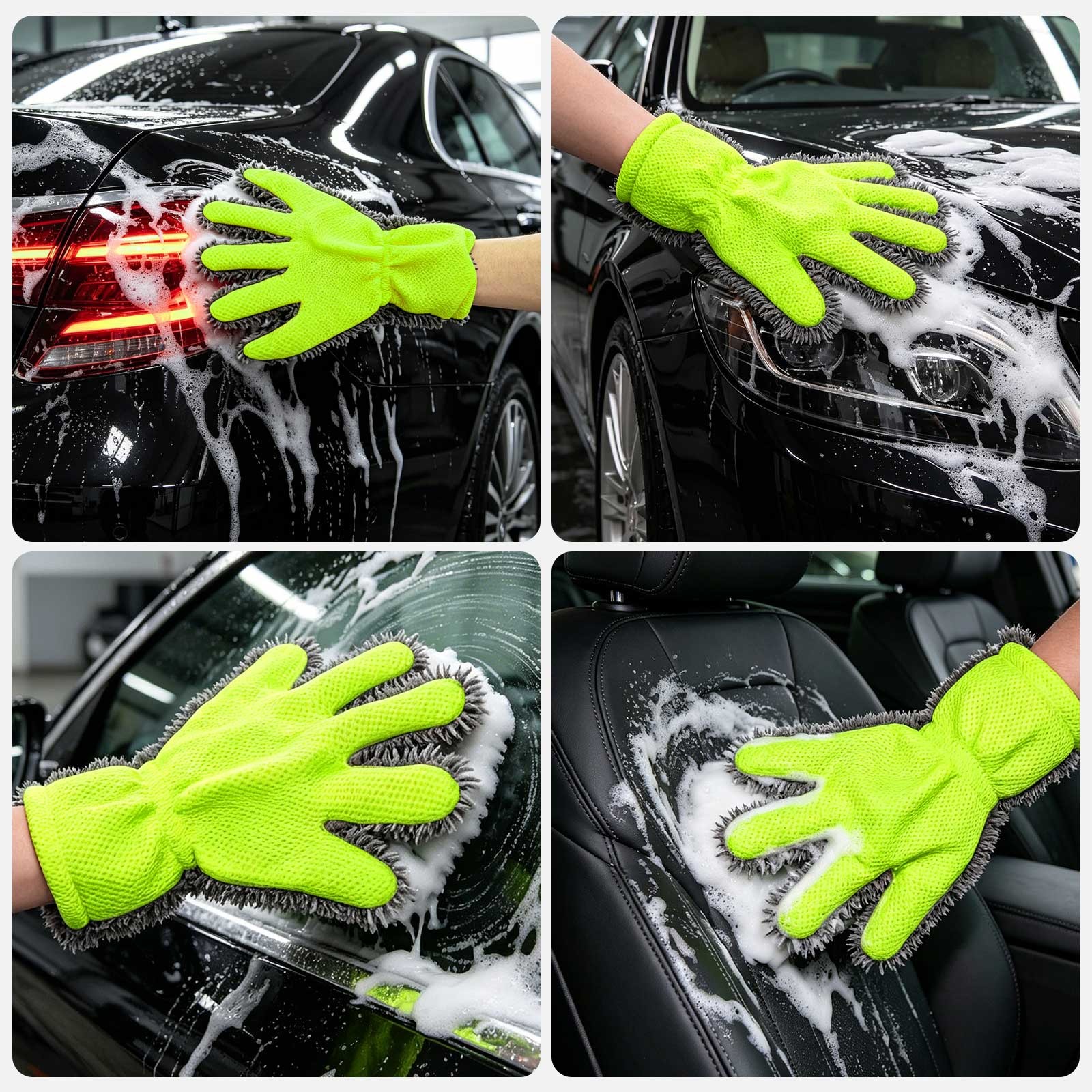 2 PCS 5-Finger Microfiber Wash Mitts Chenille Car Scratch Free Detailing Gloves