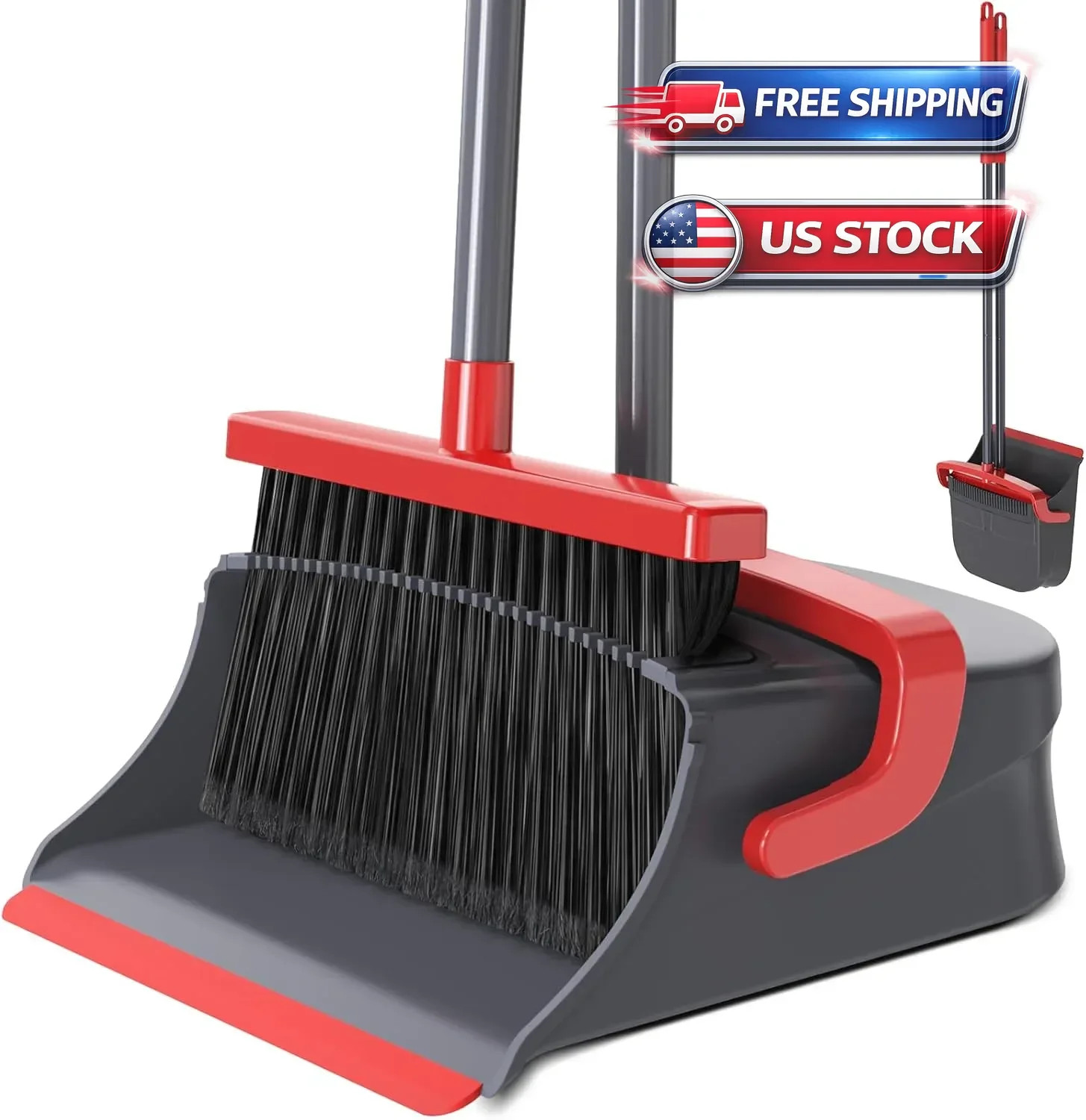 Upgrade Broom and Dustpan Set, Self-Cleaning with Dustpan Teeth, Indoor&Outdo…