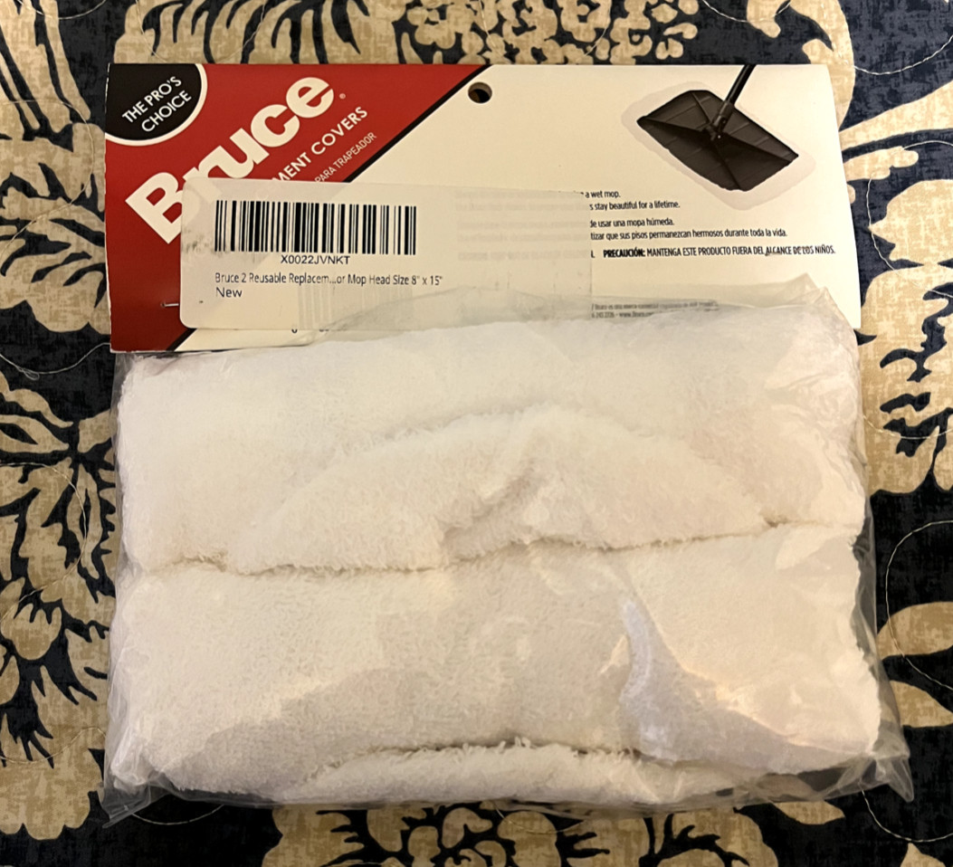 Bruce 2 Reusable Replacement Terry Cloth Mop Covers for Mop Head 8″ x 15″ NIP