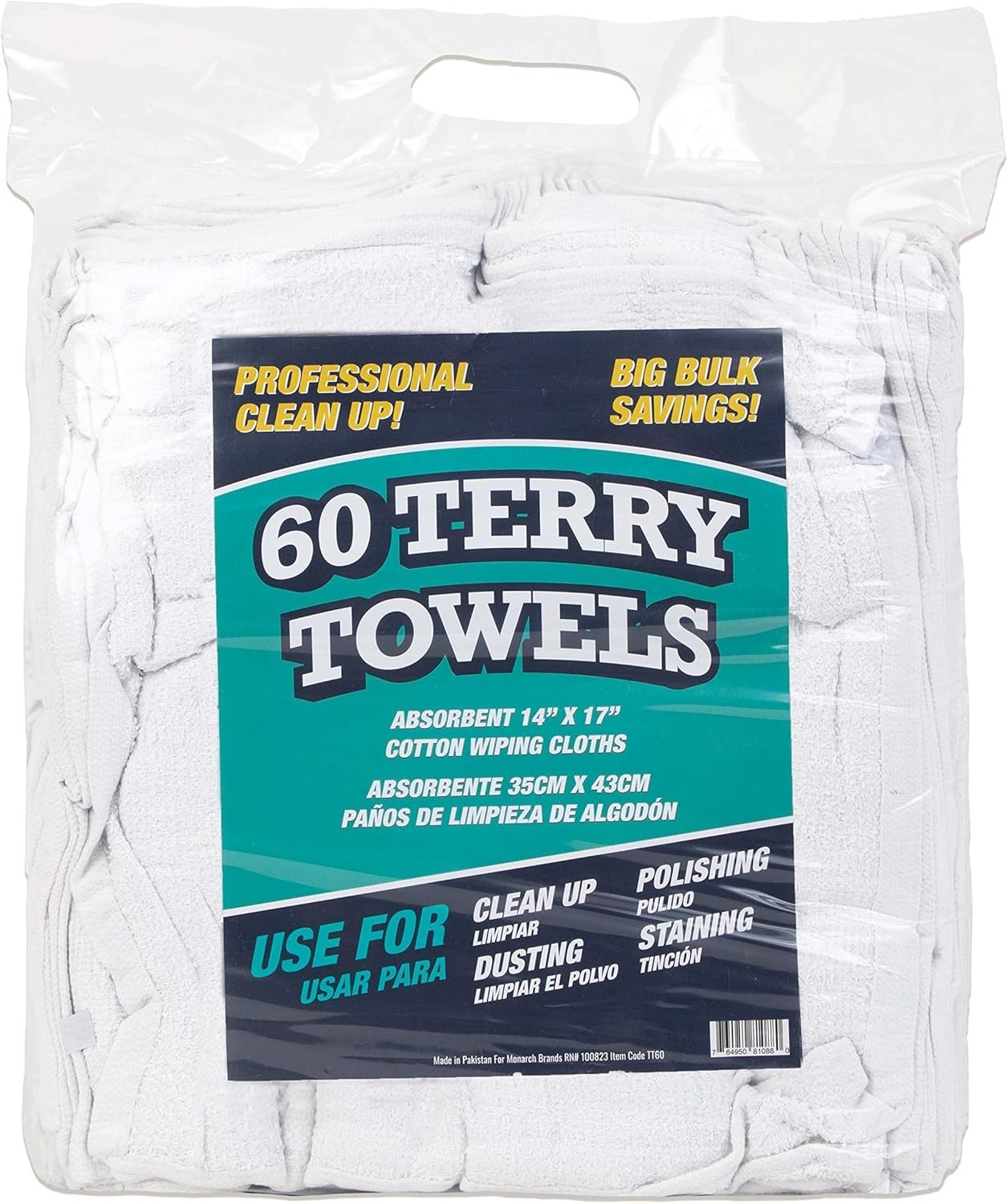 Super Absorbent Terry Cloth Rags – 14×17 Inches, 60 Count, Machine Washable