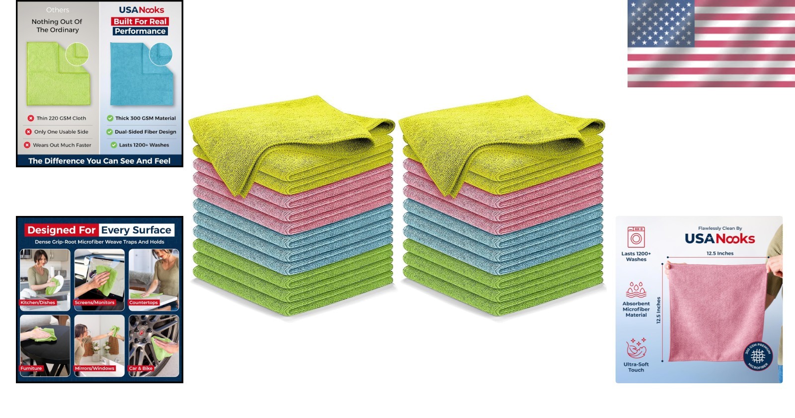 Grip-Root Weave Microfiber Cleaning Cloths – 1200 Washes – 12.5″x12.5″ 24 Count