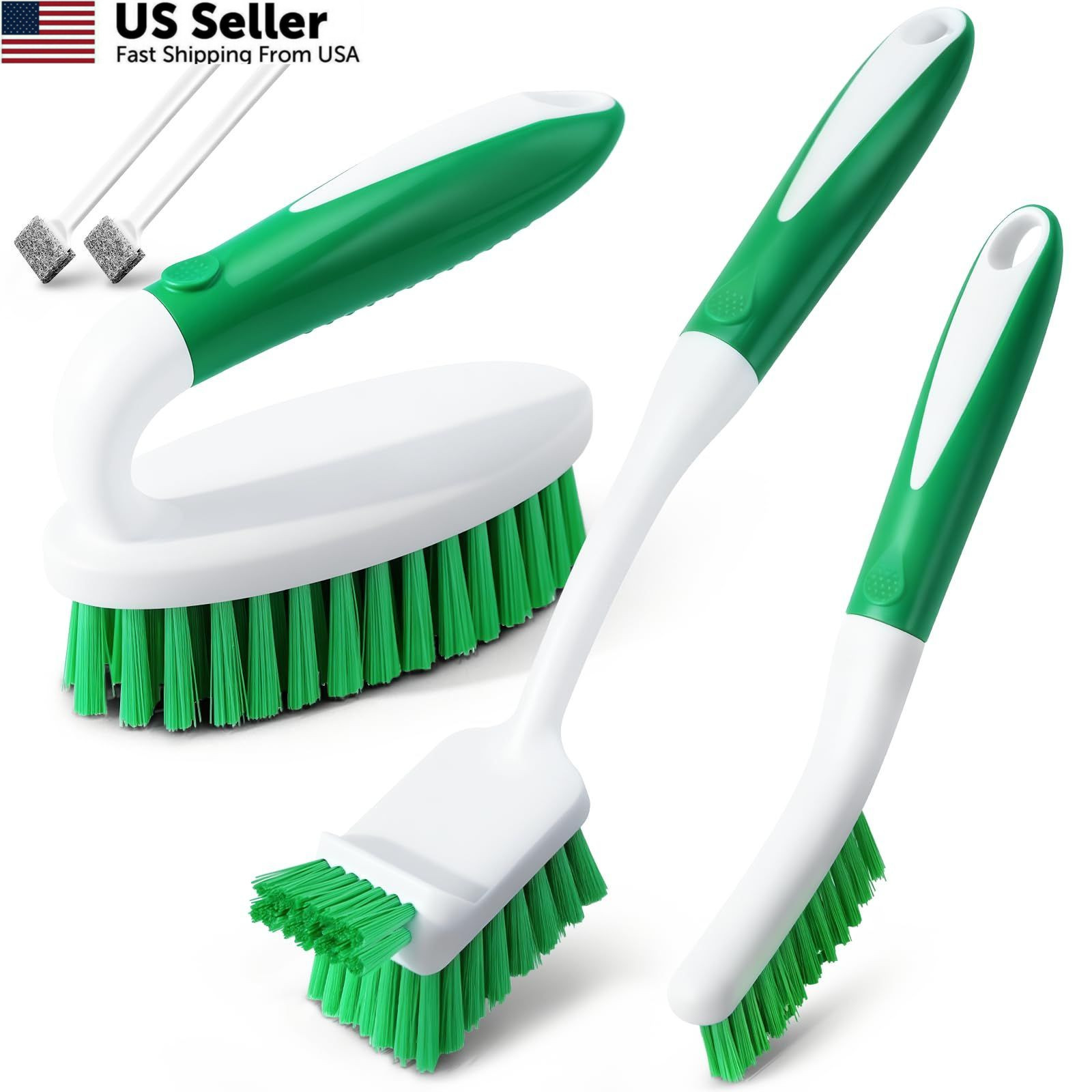 Holikme Cleaning Brush Set for Household Use, Scrub Brush, 5 Pack, Green