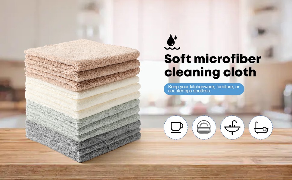 12 Pack Cleaning Cloth,Ultra Soft Absorbent Quick Drying Microfiber Cleaning