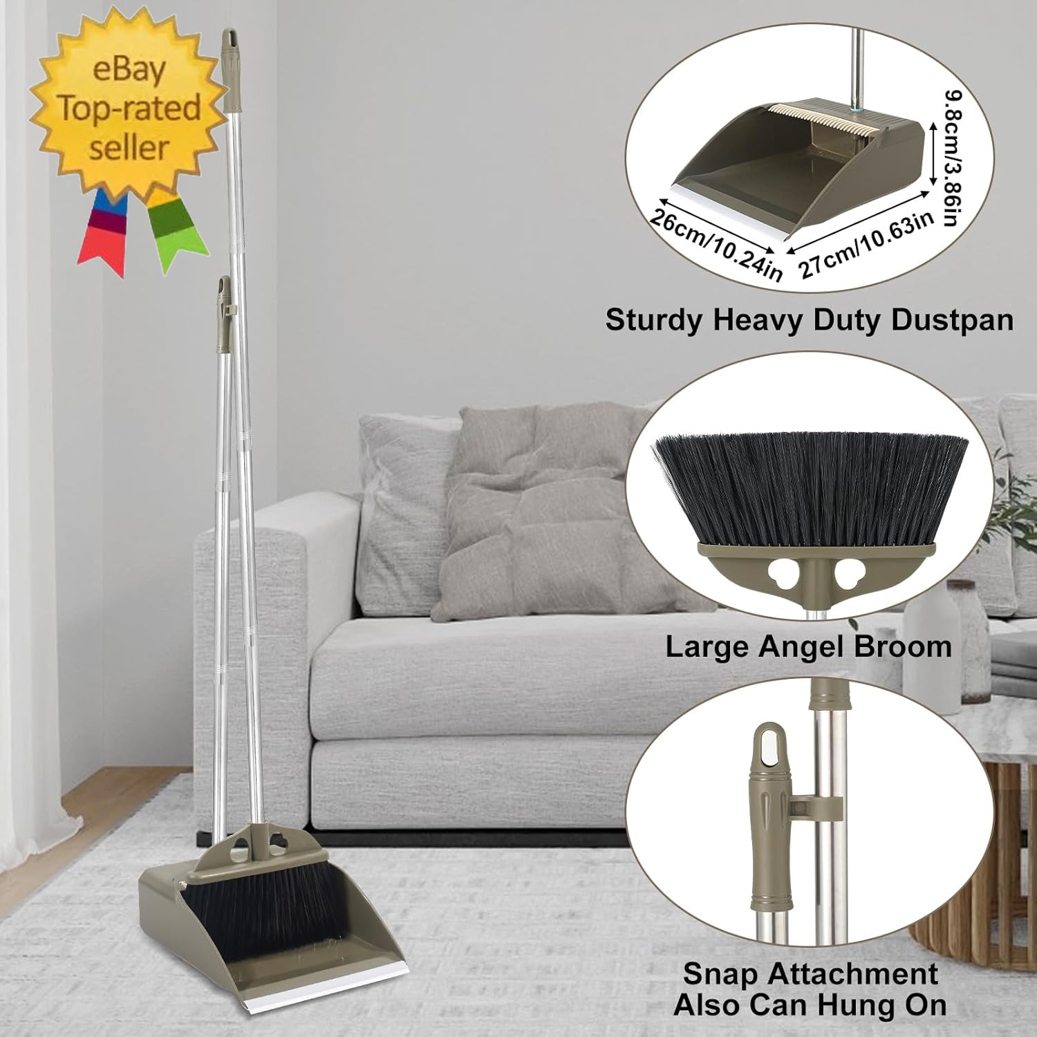 Upgrade Broom with Dustpan Combo Set,48” Long Handle Stiff Broom Bristles with