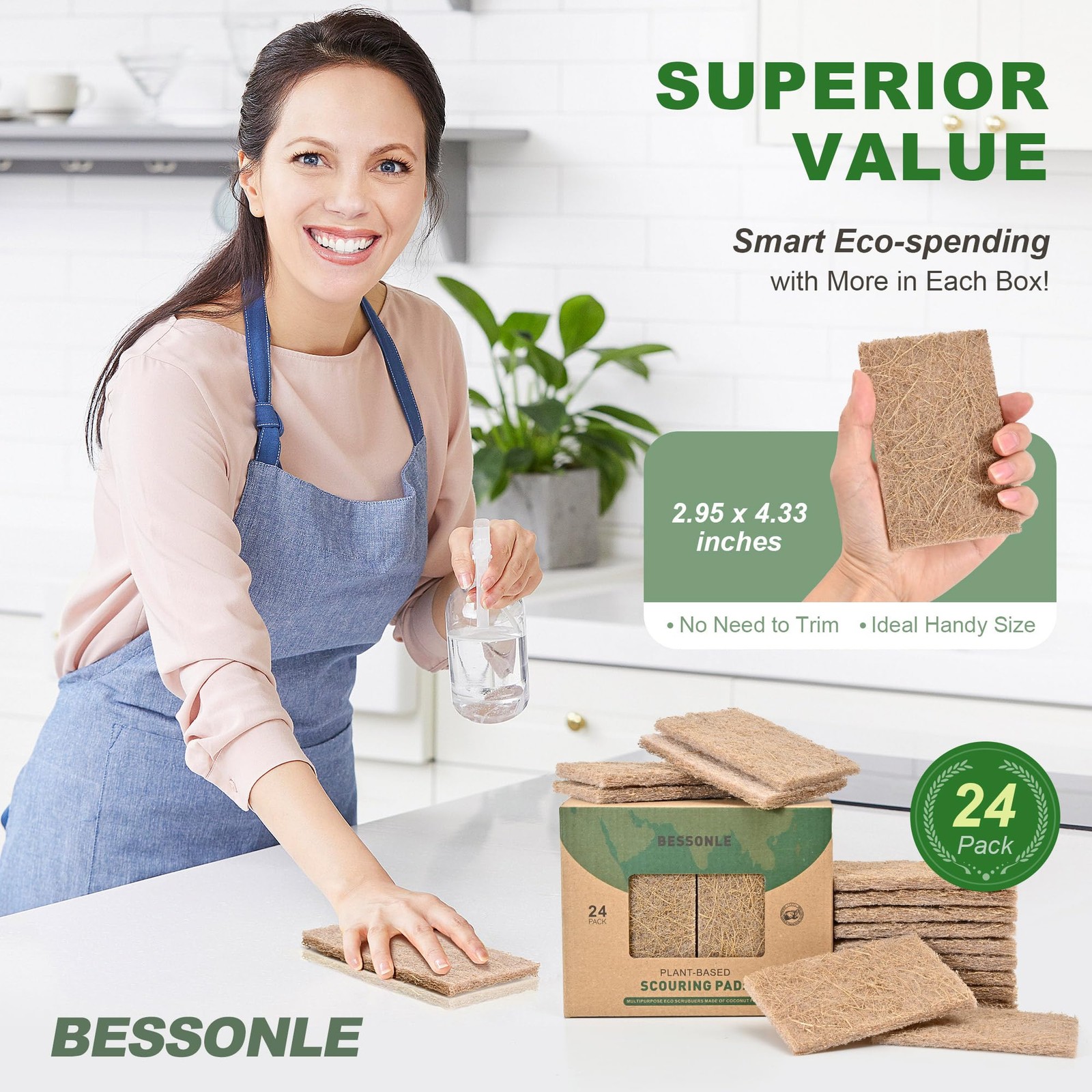 24 PCS Natural Scouring Pads Heavy Duty Dish Scrubbing Sisal Fiber Sponge