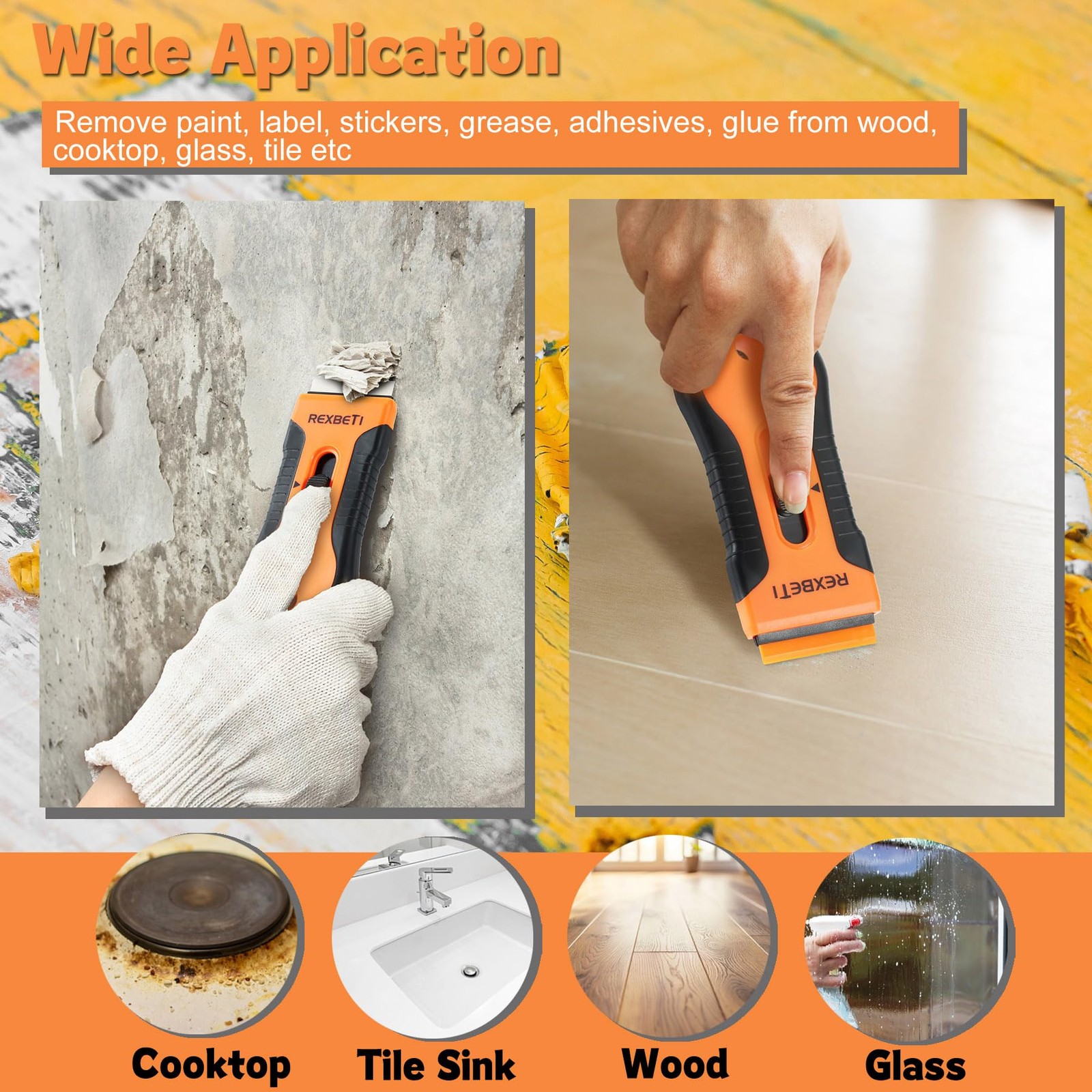 REXBETI Razor Blade Scraper Tool, 2 Pack Set 2 Pack, Orange