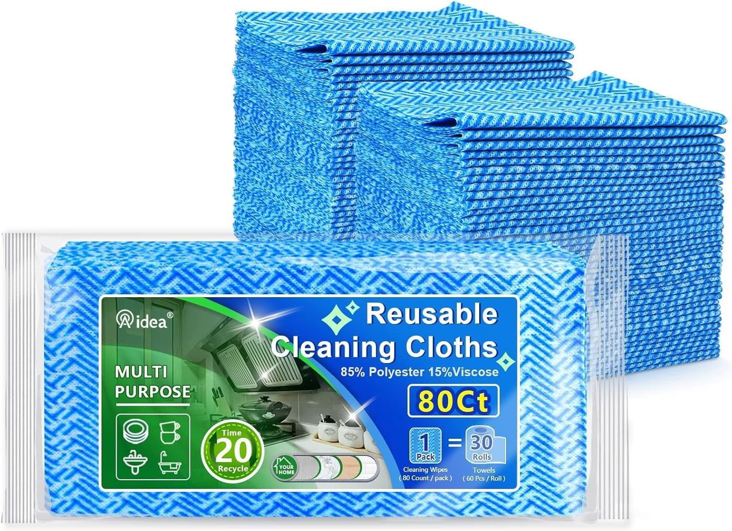 Cleaning Wipes, Multi-purpose Towel Reusable Cleaning Cloths-80ct, Domestic