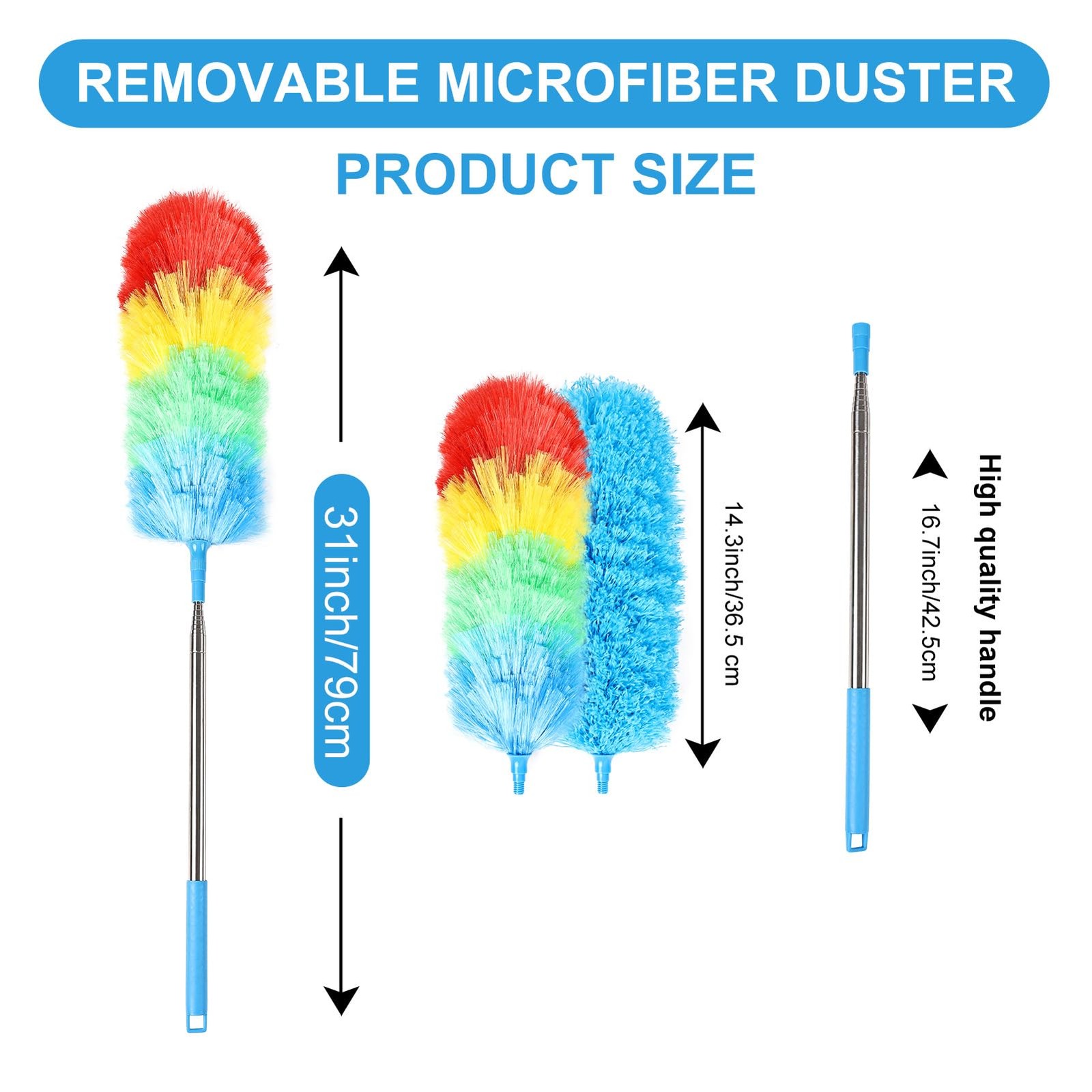 iHUFeather Rainbow Extendable Static Duster Reusable 32-100inch-3pcs,