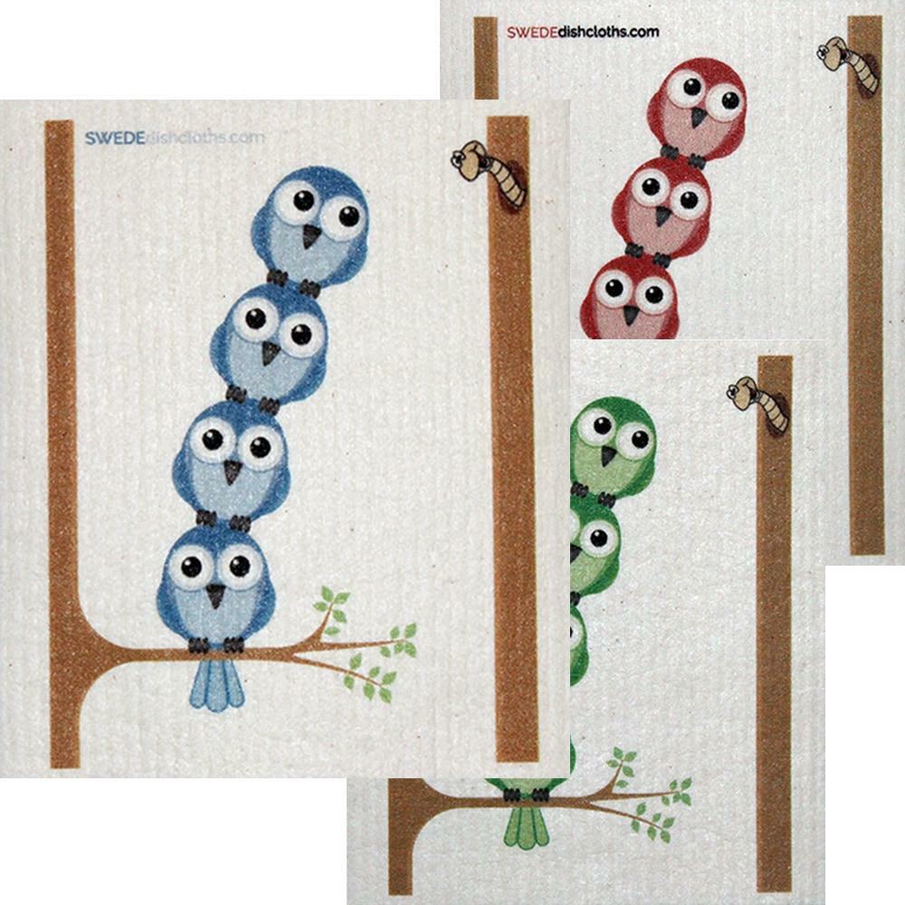 Mixed Birds in Tree Set of 3 each Swedish Dishcloths | ECO Friendly Absorbent Cl