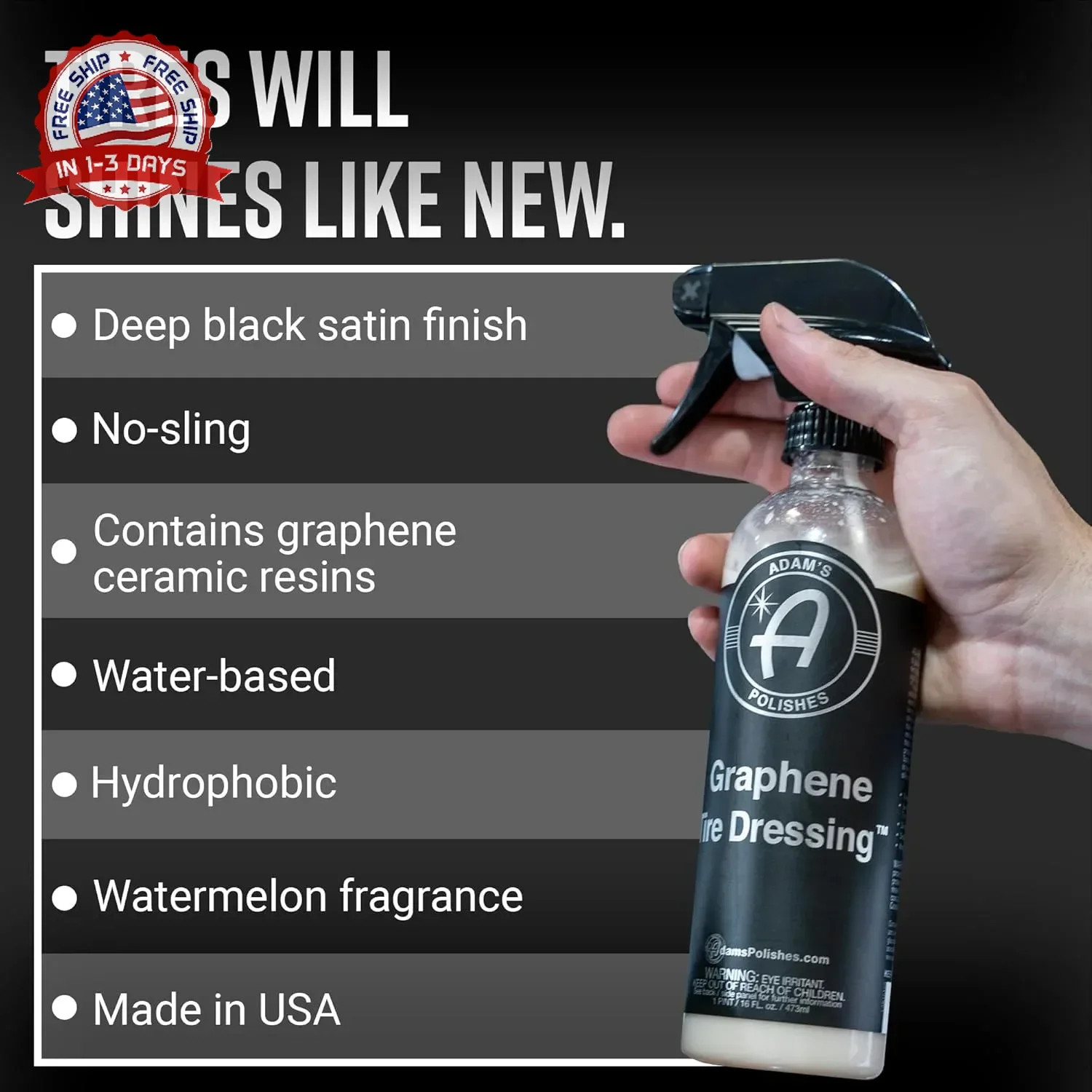 Adam’s Polishes Graphene Tire Dressing – Deep Black Finish W/Graphene Non Greasy
