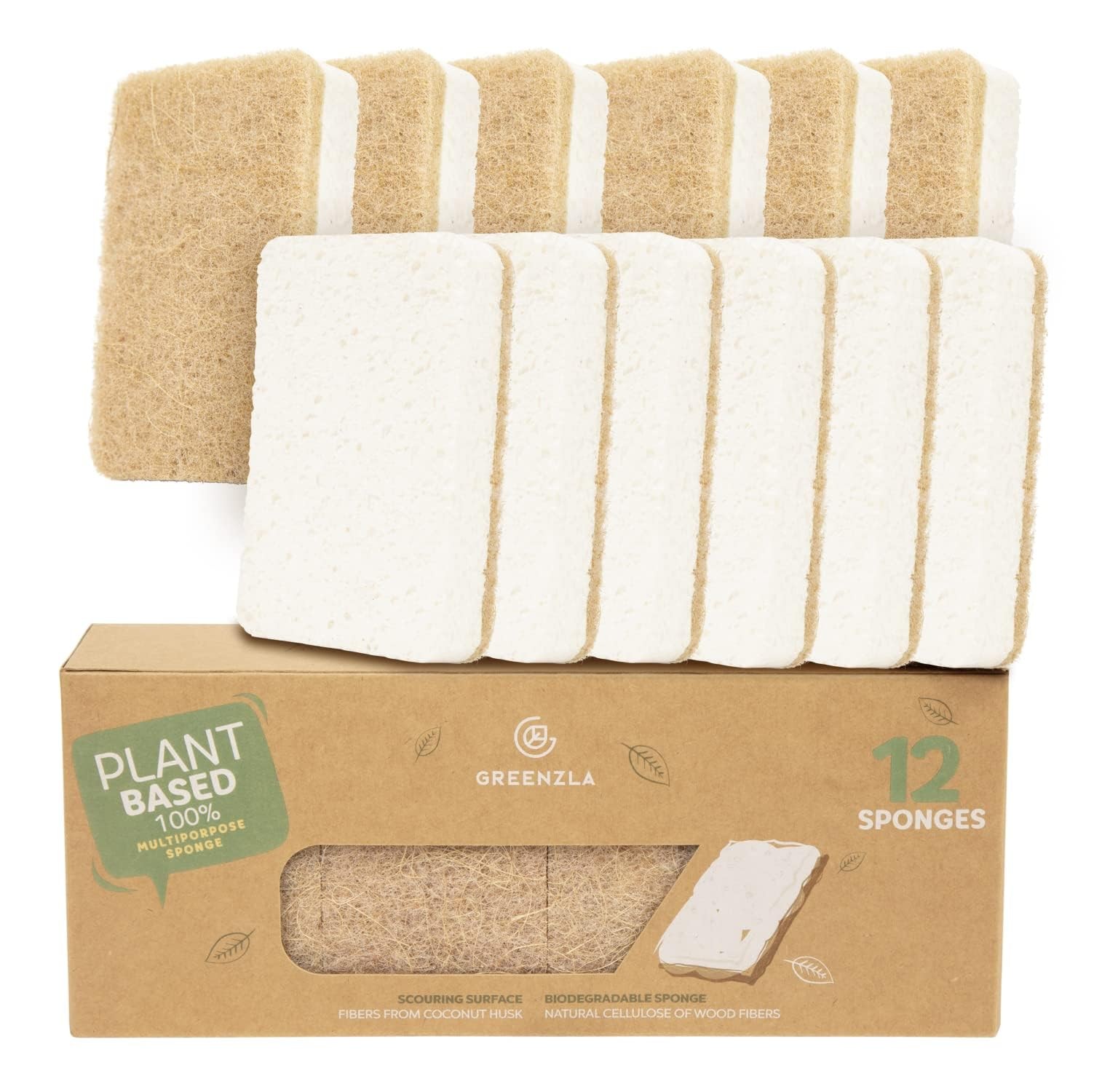 12 Pack Kitchen Sponges, PlantBased Dish Sponges, NonScratch Sisal Hemp Scour…