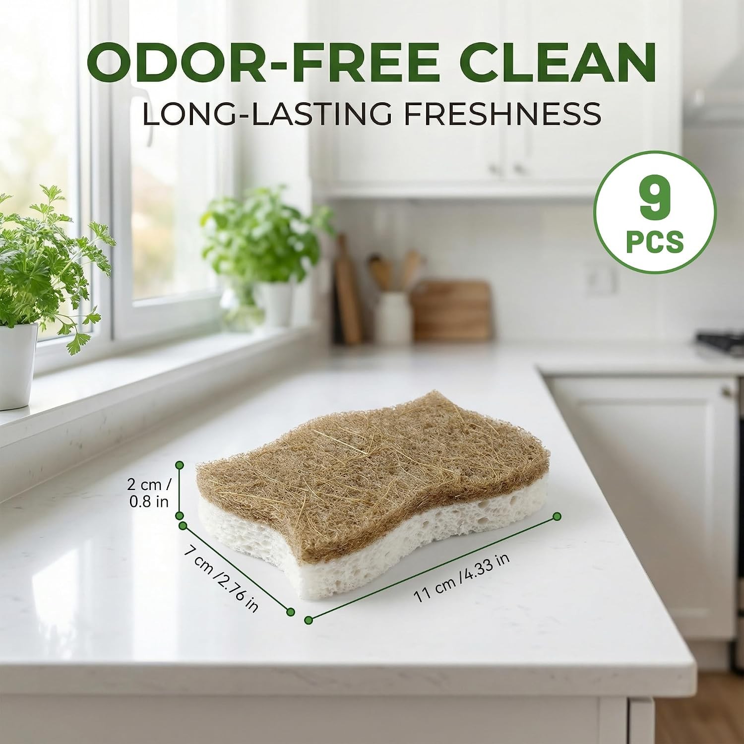 9 Pack Kickleen Biodegradable Natural Kitchen Sponges – Compostable Cellulose