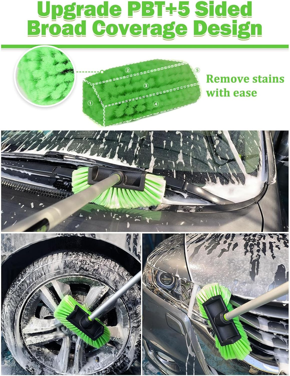 5-Sided Car Wash Brush with Extendable Handle for Cars, Trucks, Boats & More