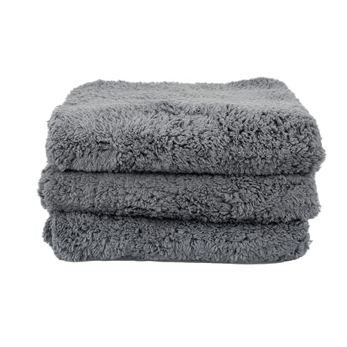 Universal Microfiber Towels – 600GSM Edgeless Design – 16″ x 16″ (3-Pack) Grey